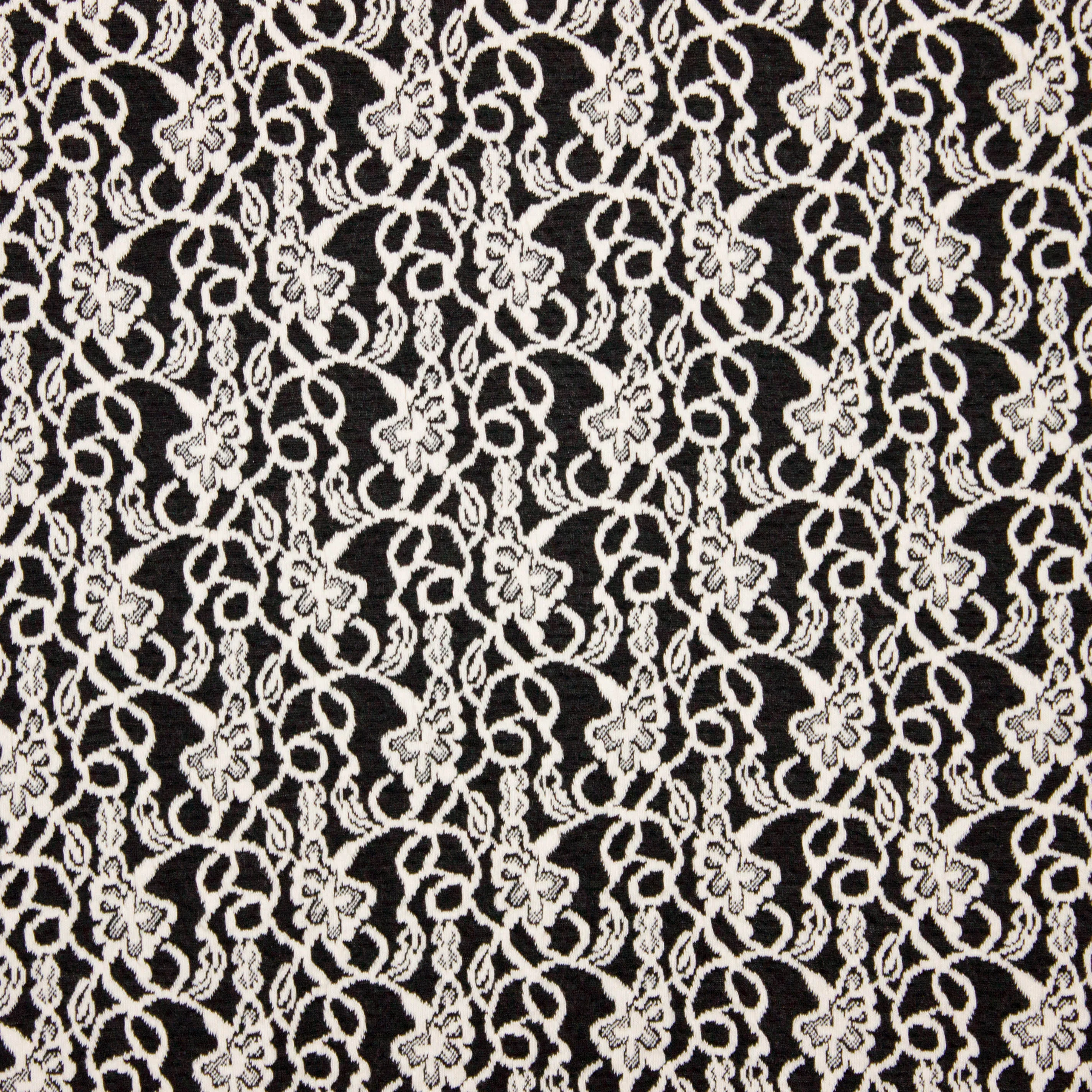 Zwarte jacquard met wit bloemenmotief