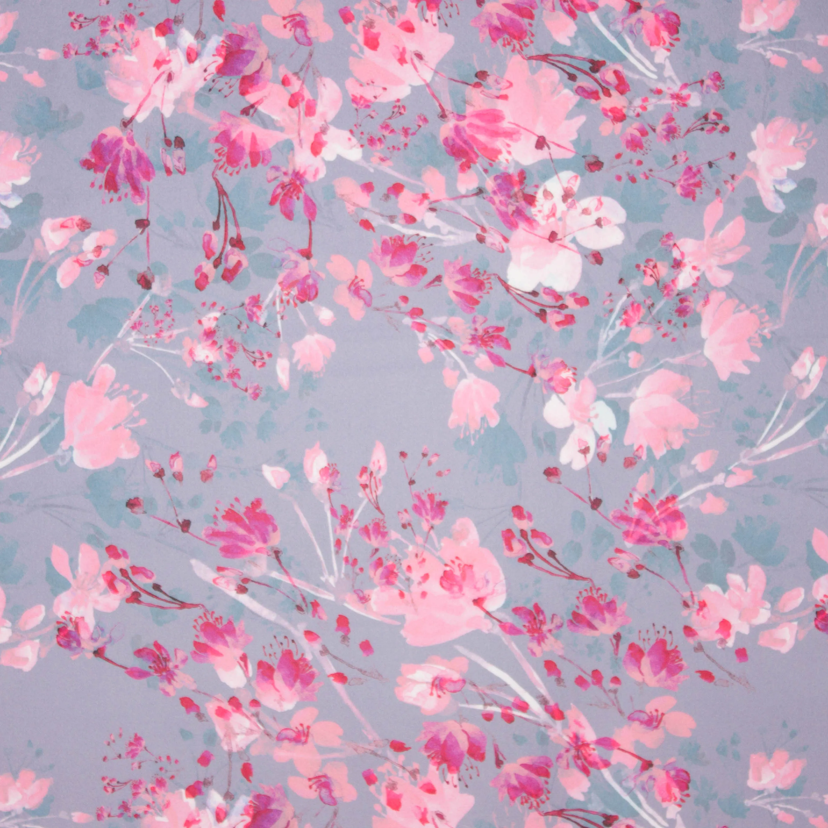 Polyester lila met bloemenmotief