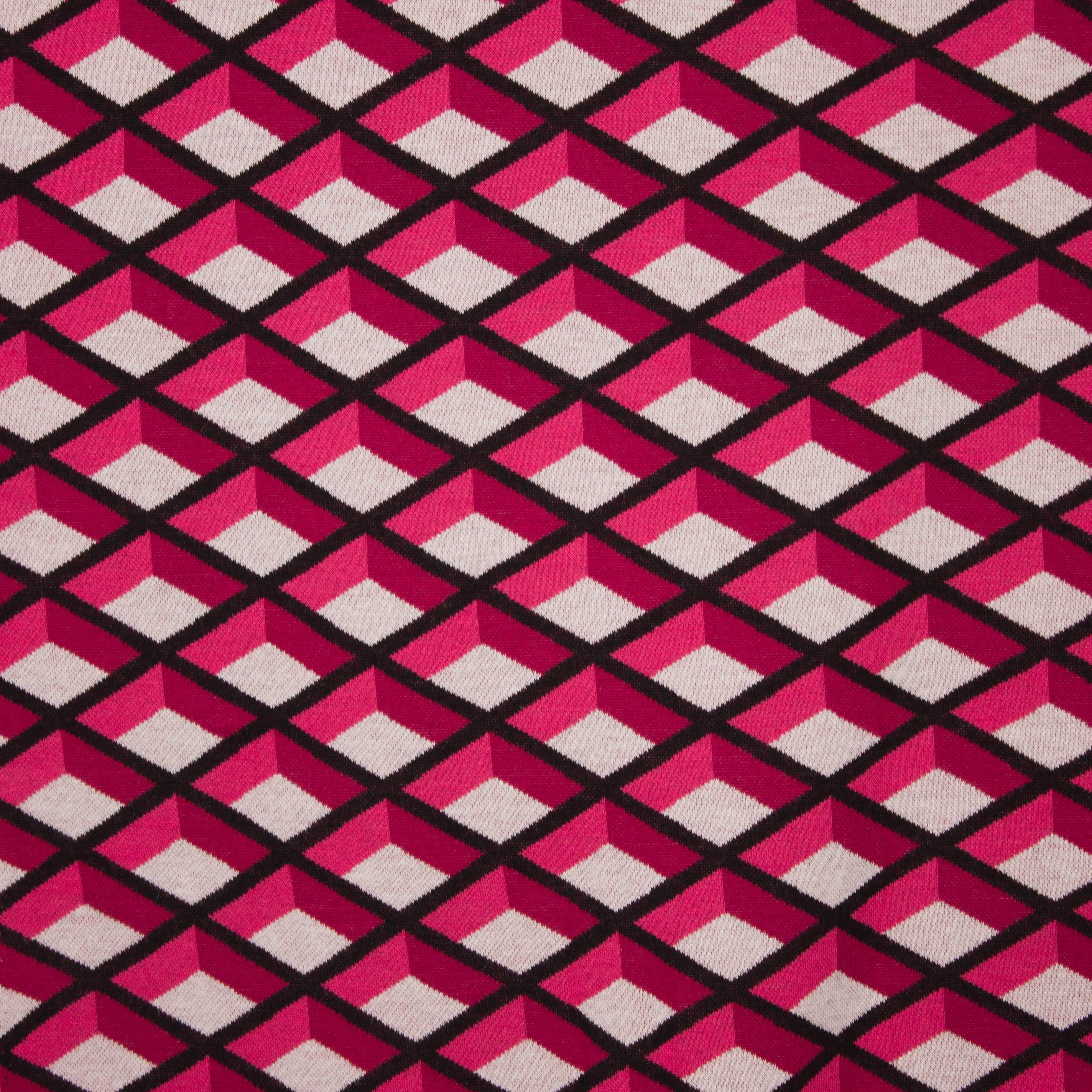 Katoenen breistof in roze tinten met geometrisch motief - Hamburger Liebe