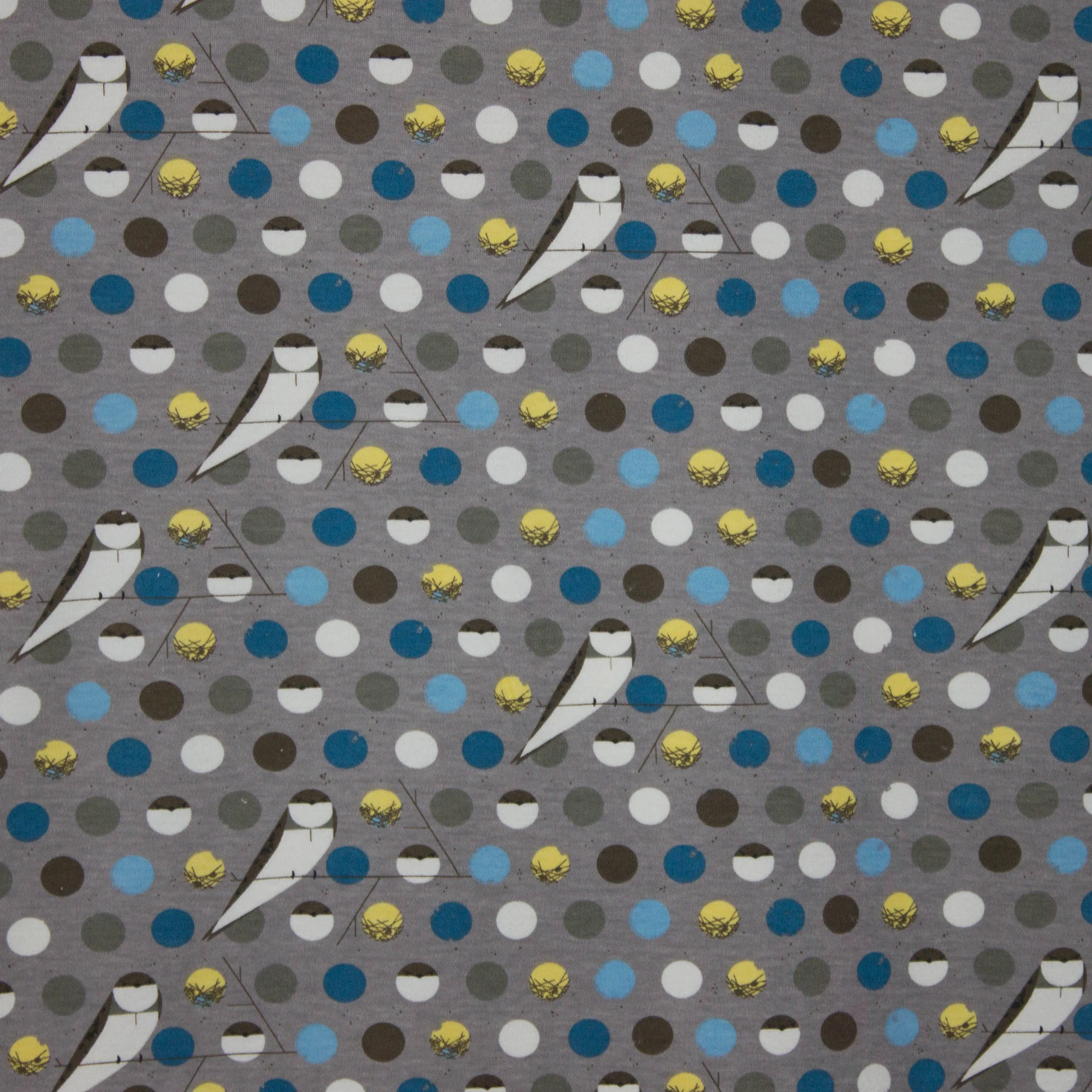 Grijze organische katoenen tricot met zwaluwen - Birch fabrics