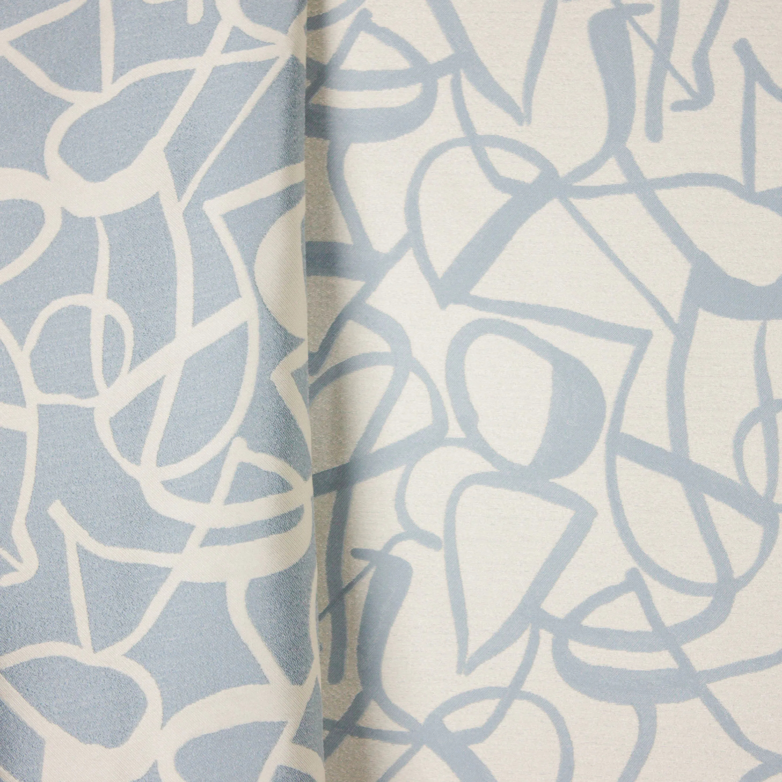 Gemêleerde polyester jacquard, double face met abstract lijnenmotief in ecru en lichtblauw