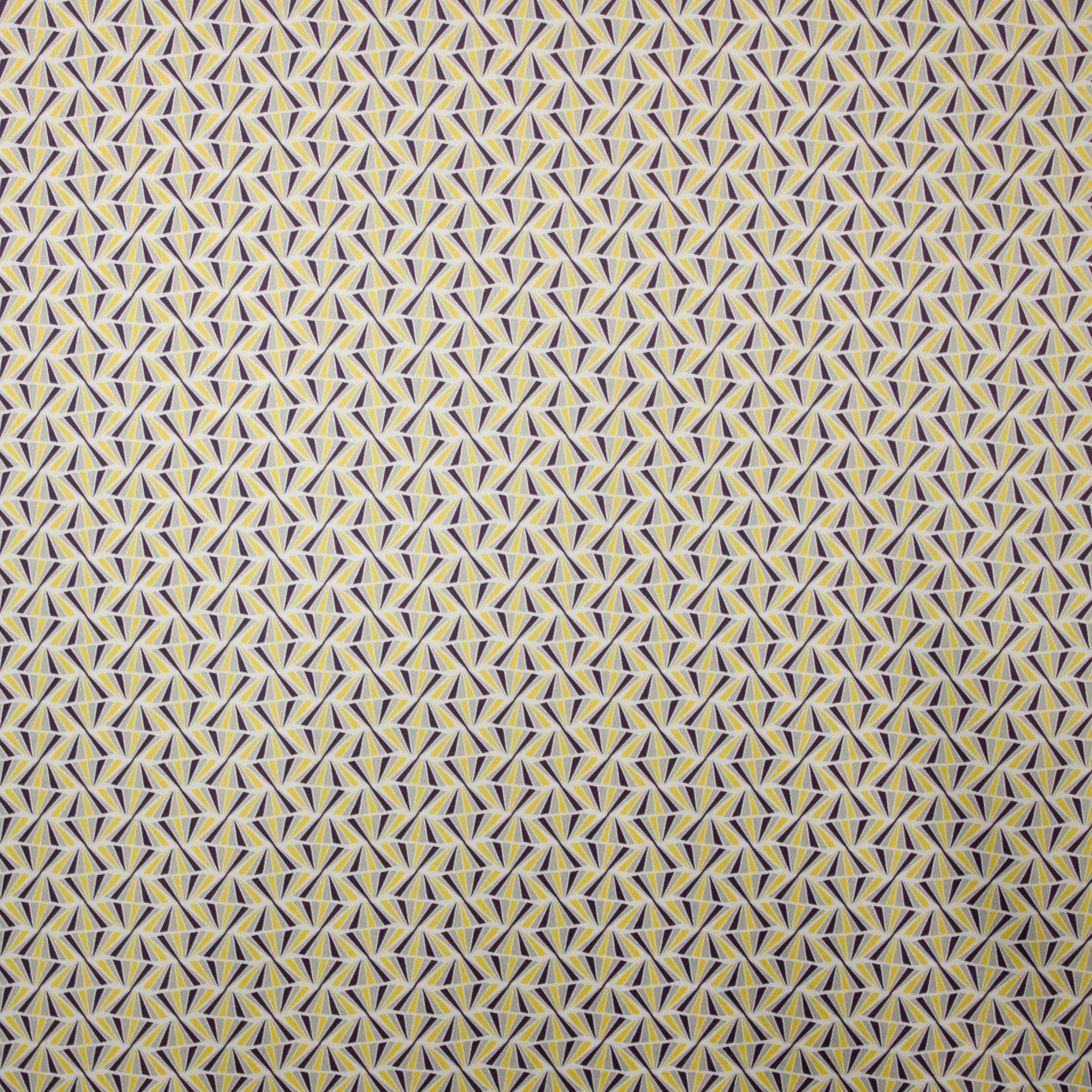Polyester stof met abstract motief in grijs, wit en geel