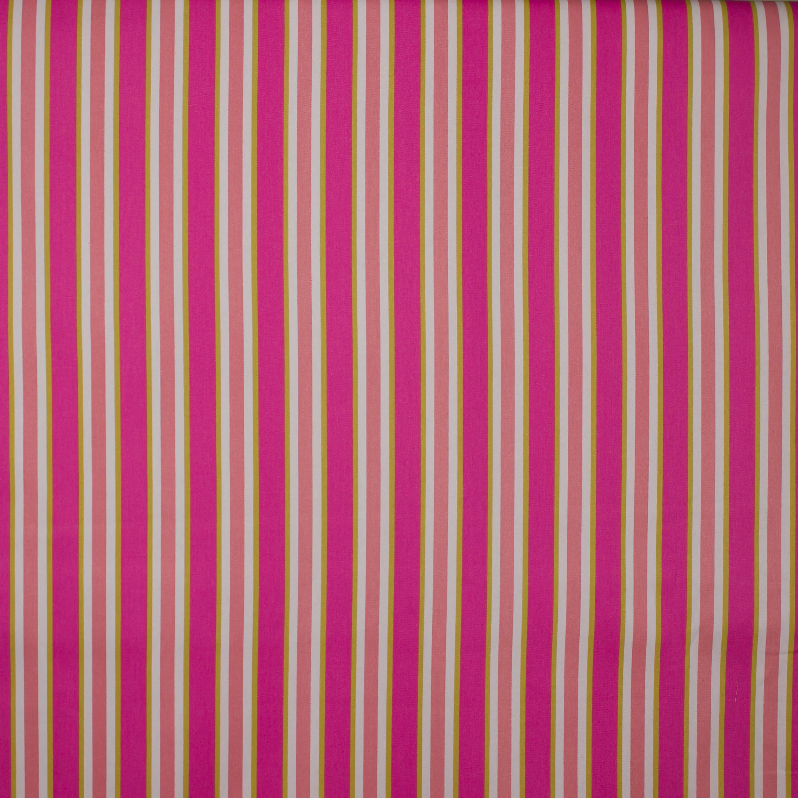 Gestreepte gabardine katoen in fuchsia, roze, wit en limoen - Hamburger Liebe