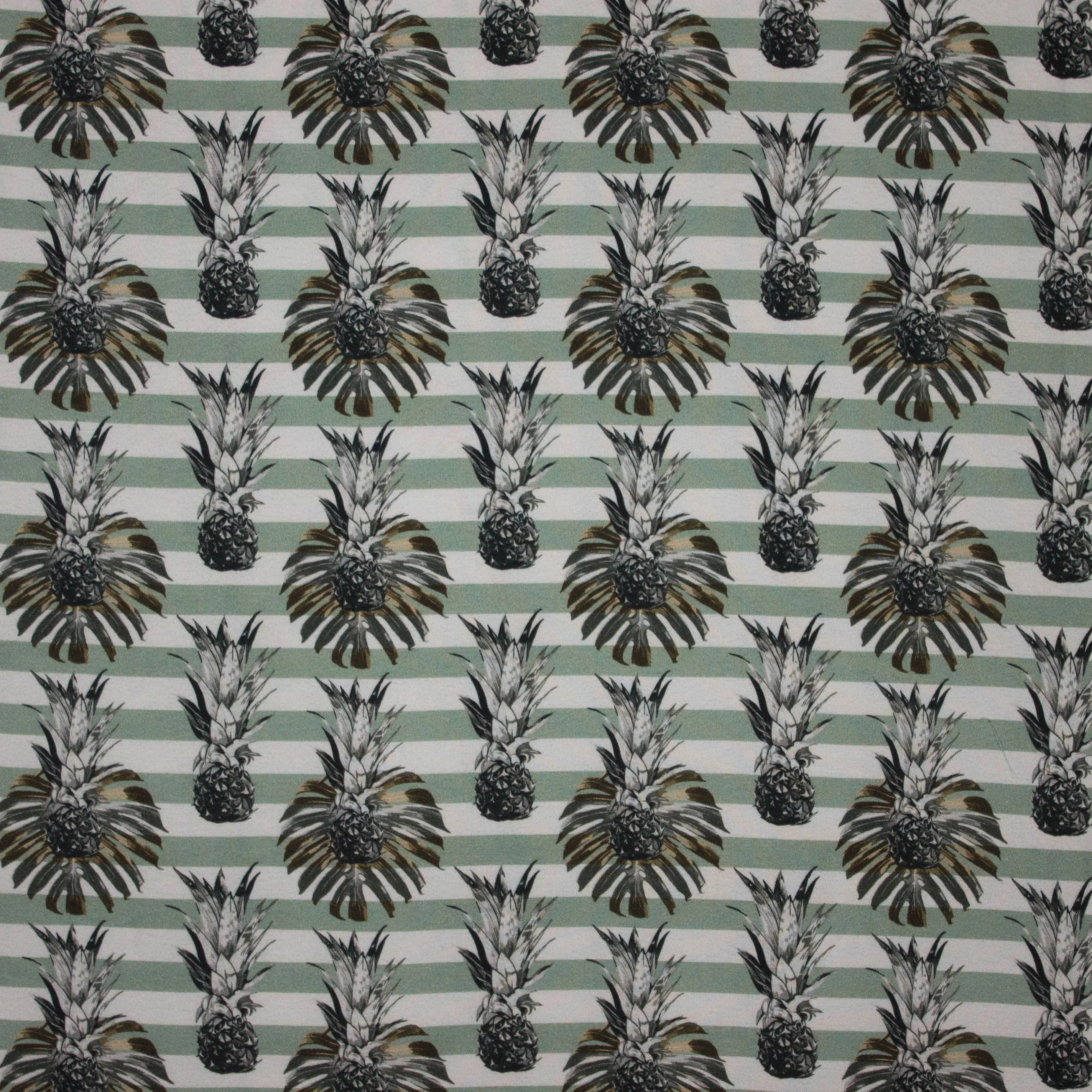 Viscose wit / groen gestreept met ananassen