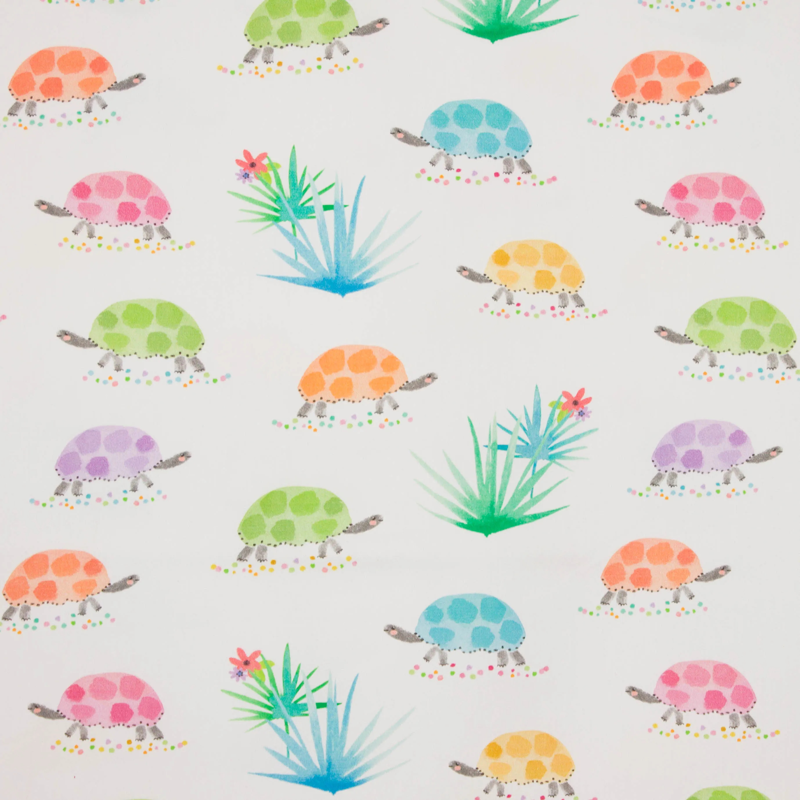 Witte polyester / katoen mengeling met schildpadden en planten