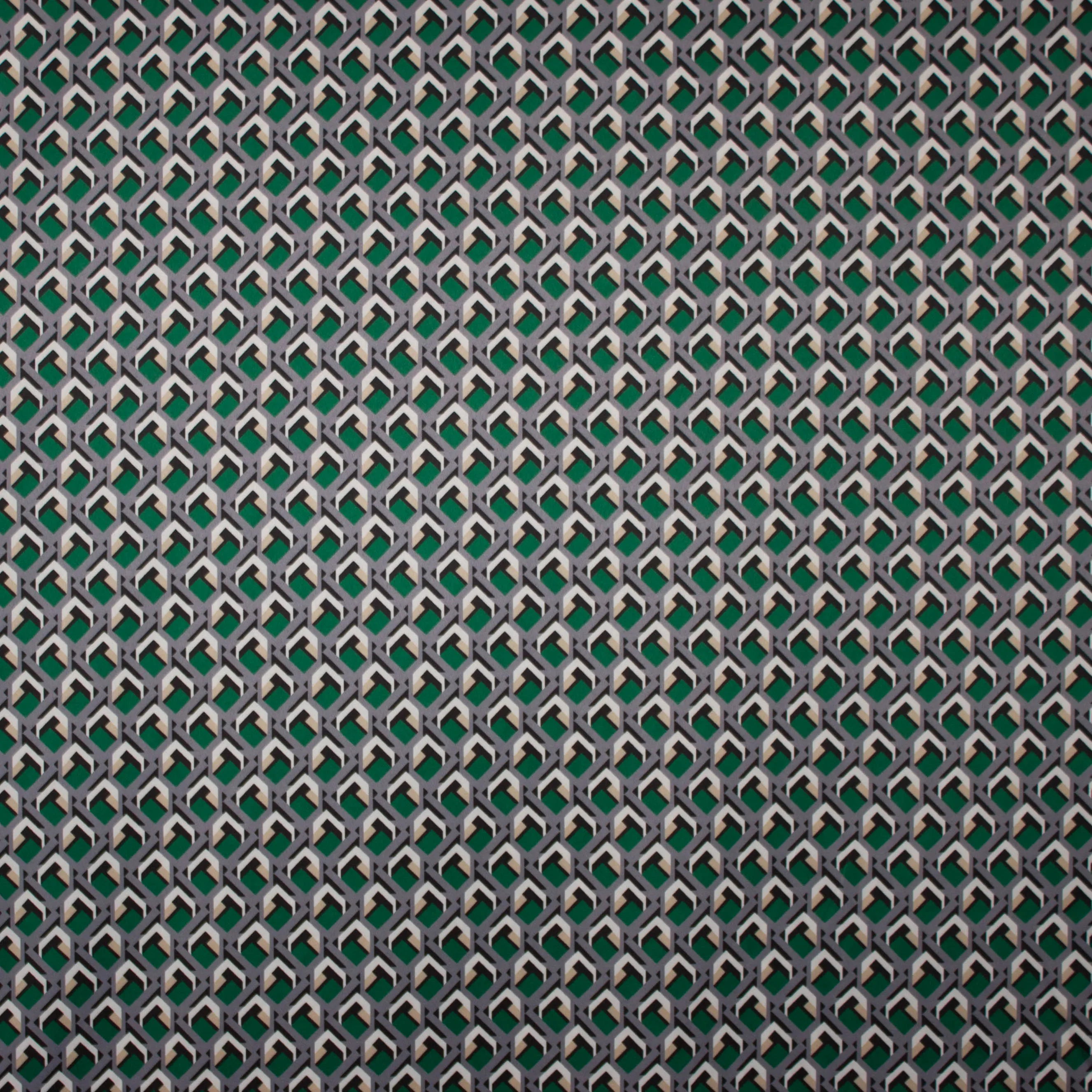 Gesatineerde stretch polyester met geometrisch motief