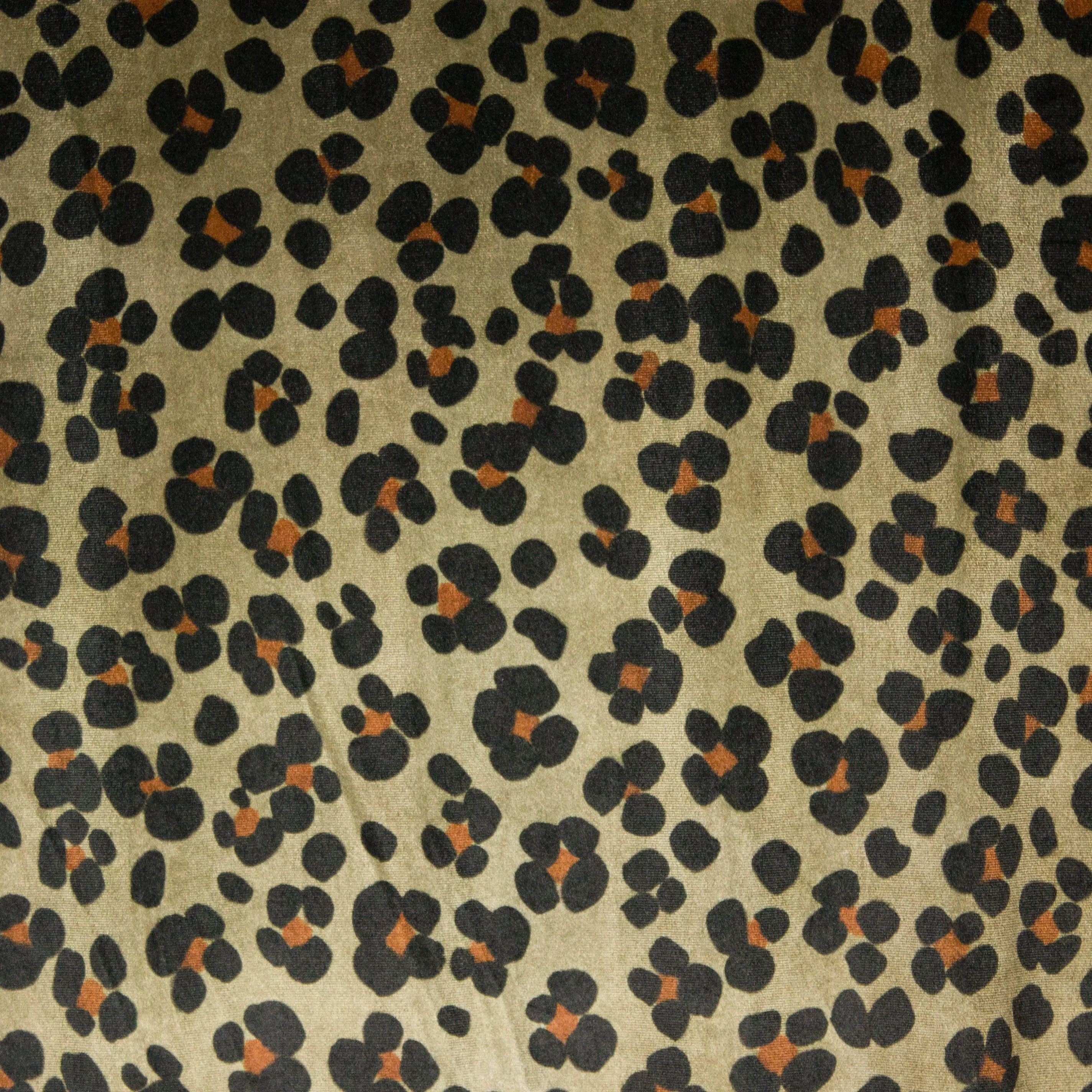 Rekbare nicky velours beige/groen met abstracte bloemen