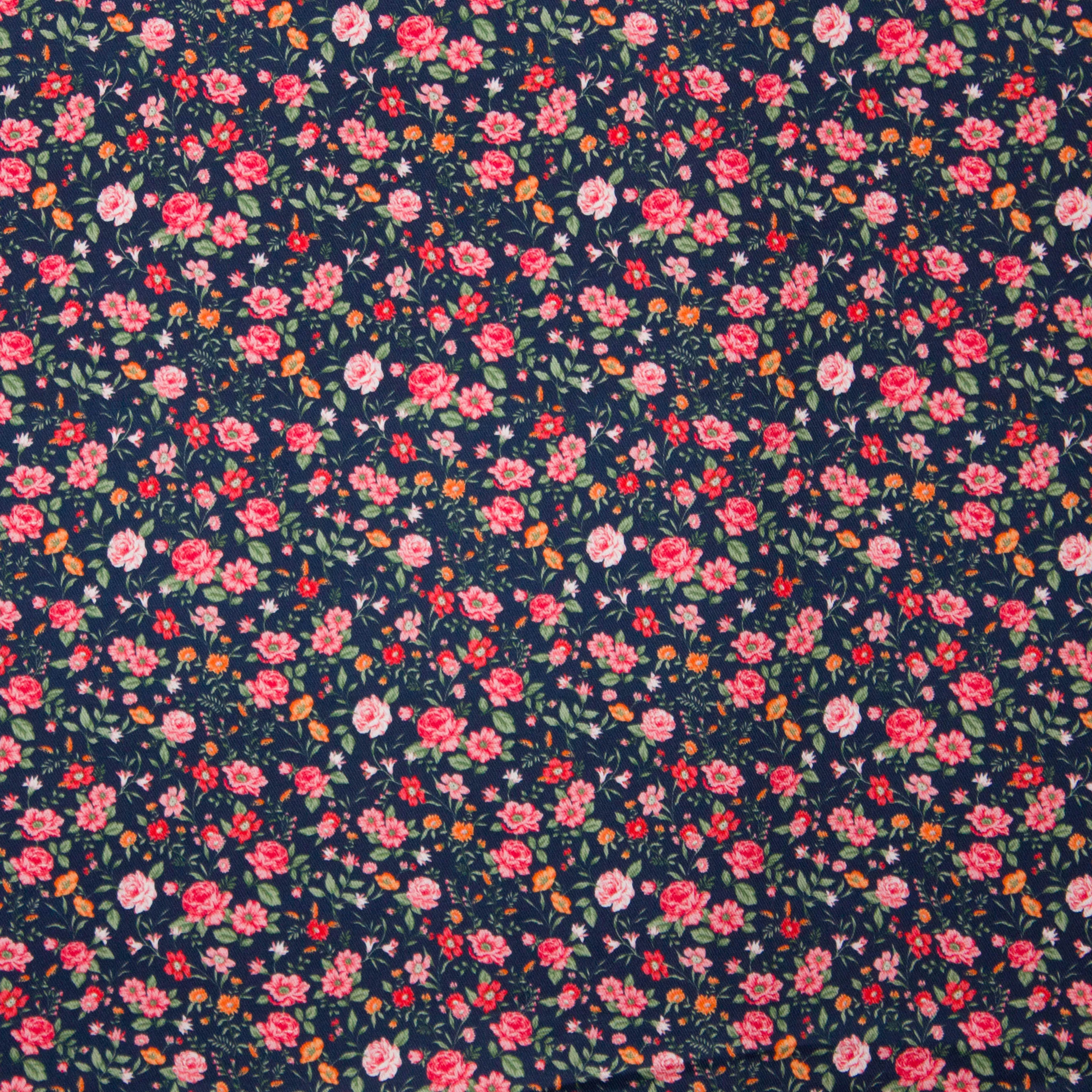 Blauwe gebloemde katoen / viscose twill - La Maison Victor