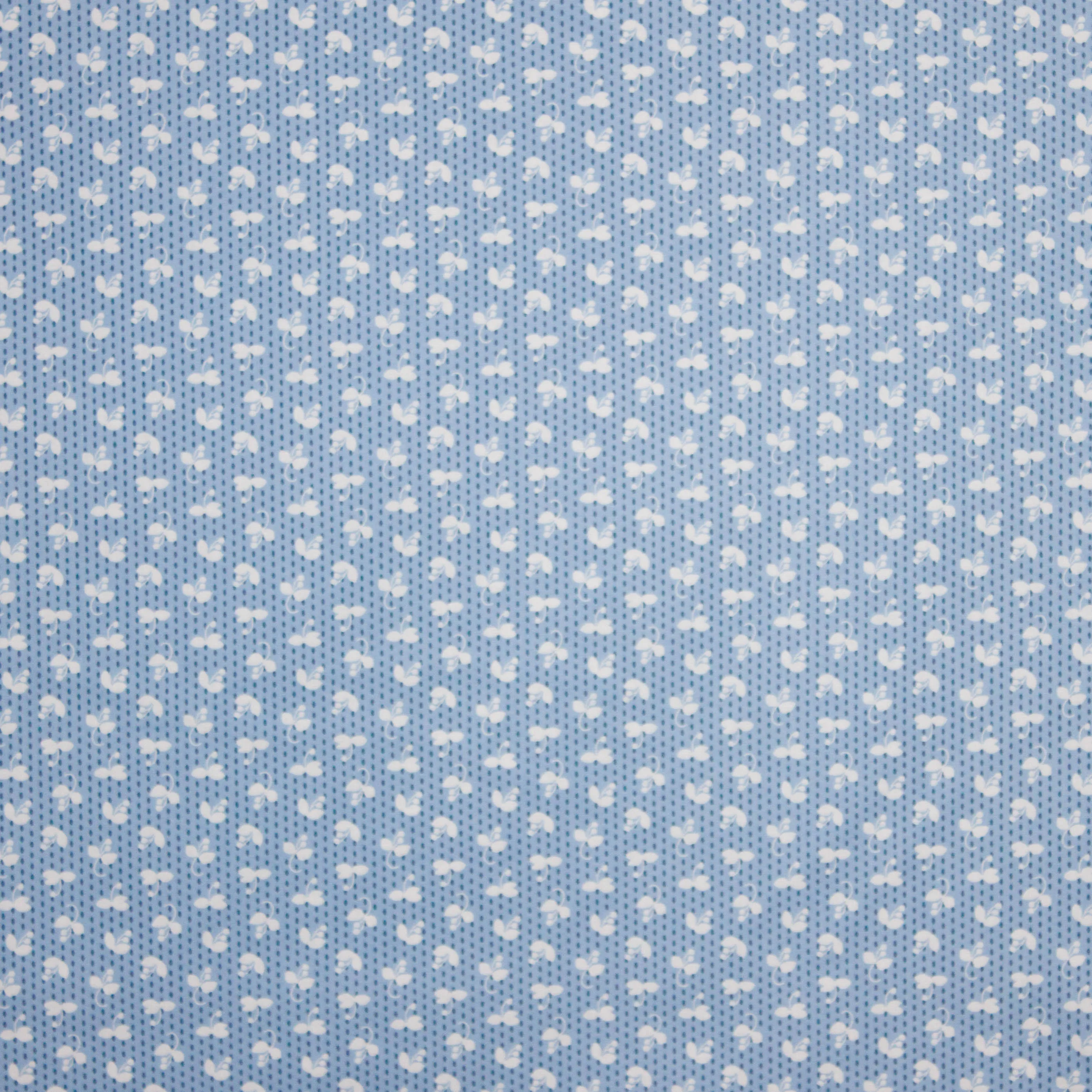 Katoen blauw met blaadjesmotief