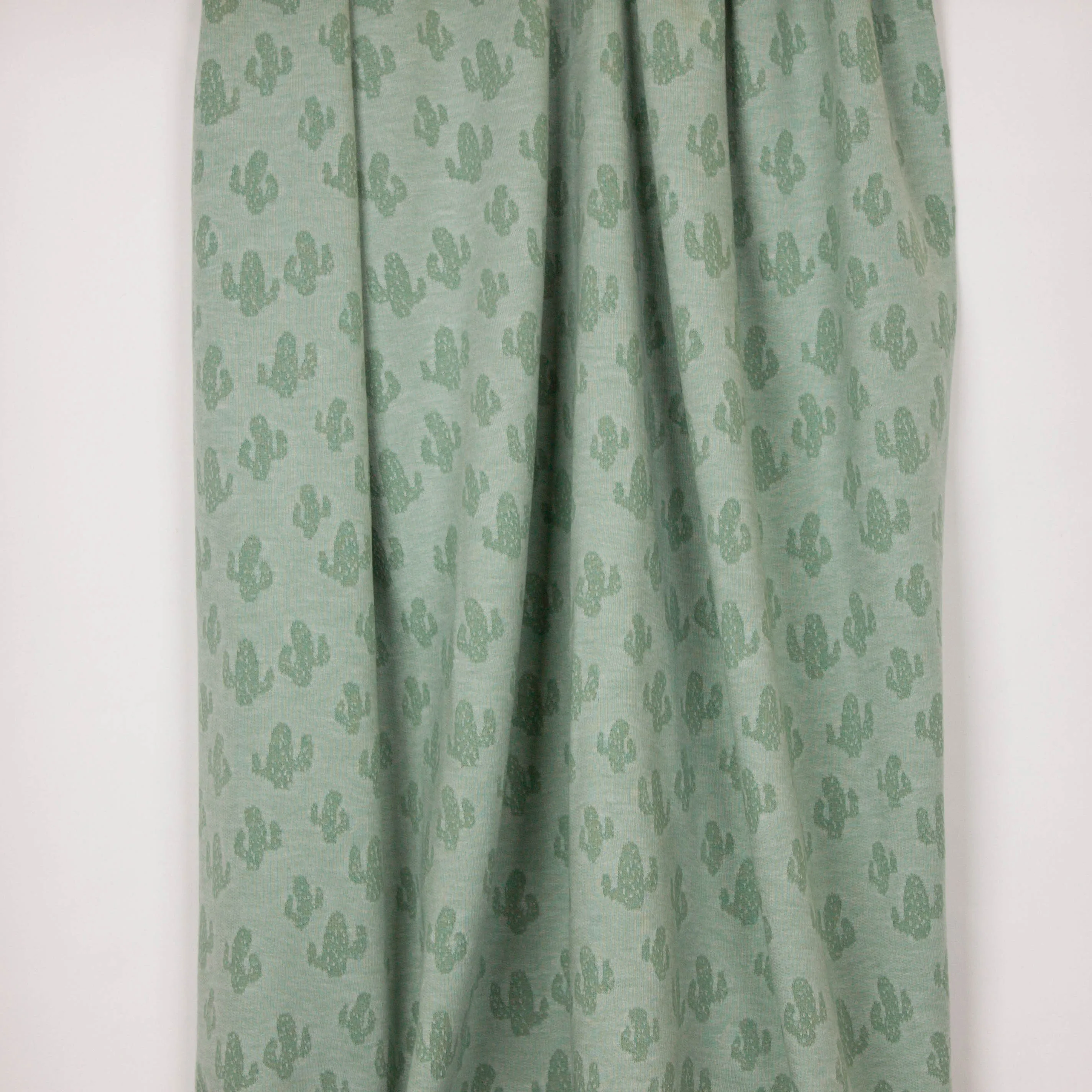 Muntkleurige dunne french terry met jacquard cactus