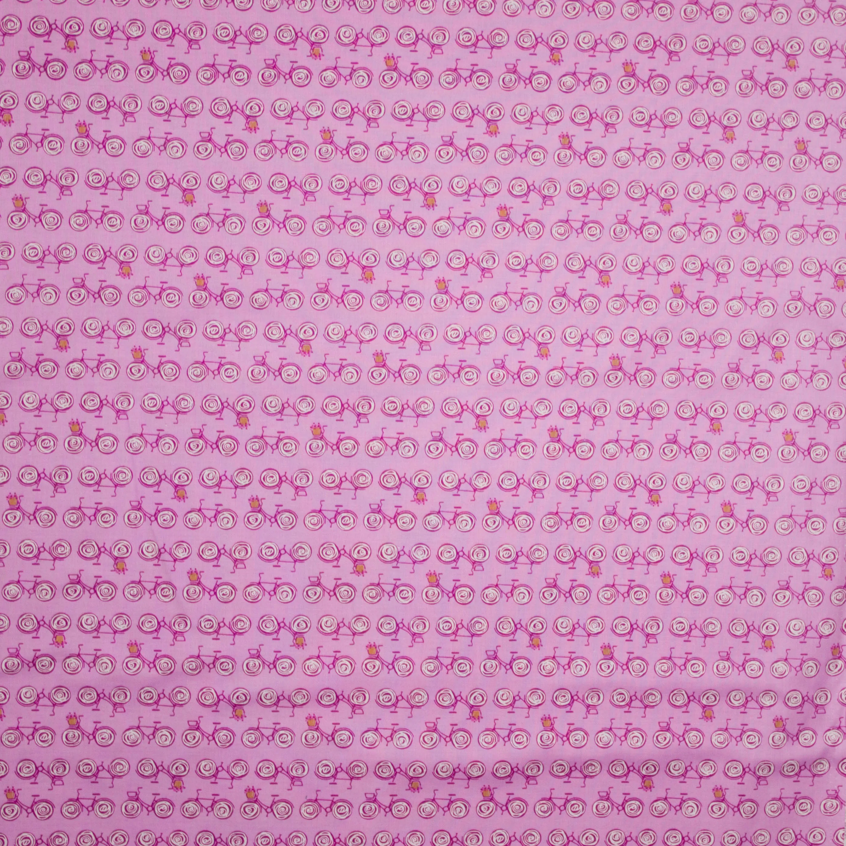 Roze katoen met abstract fiets motief