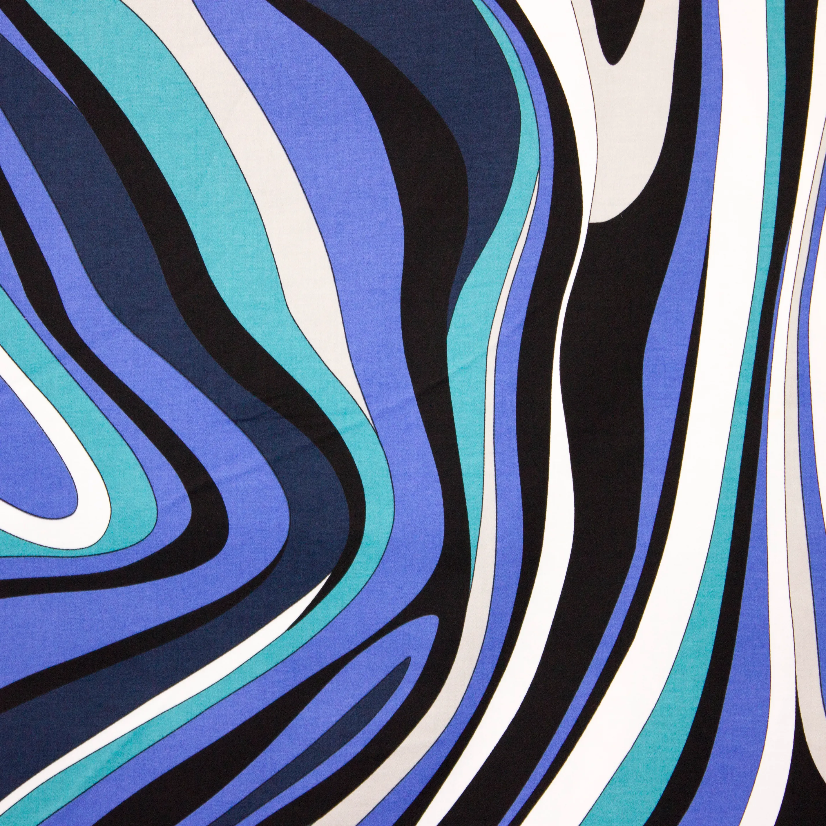 Katoen tricot met abstracte lijnen in blauwe en witte tinten