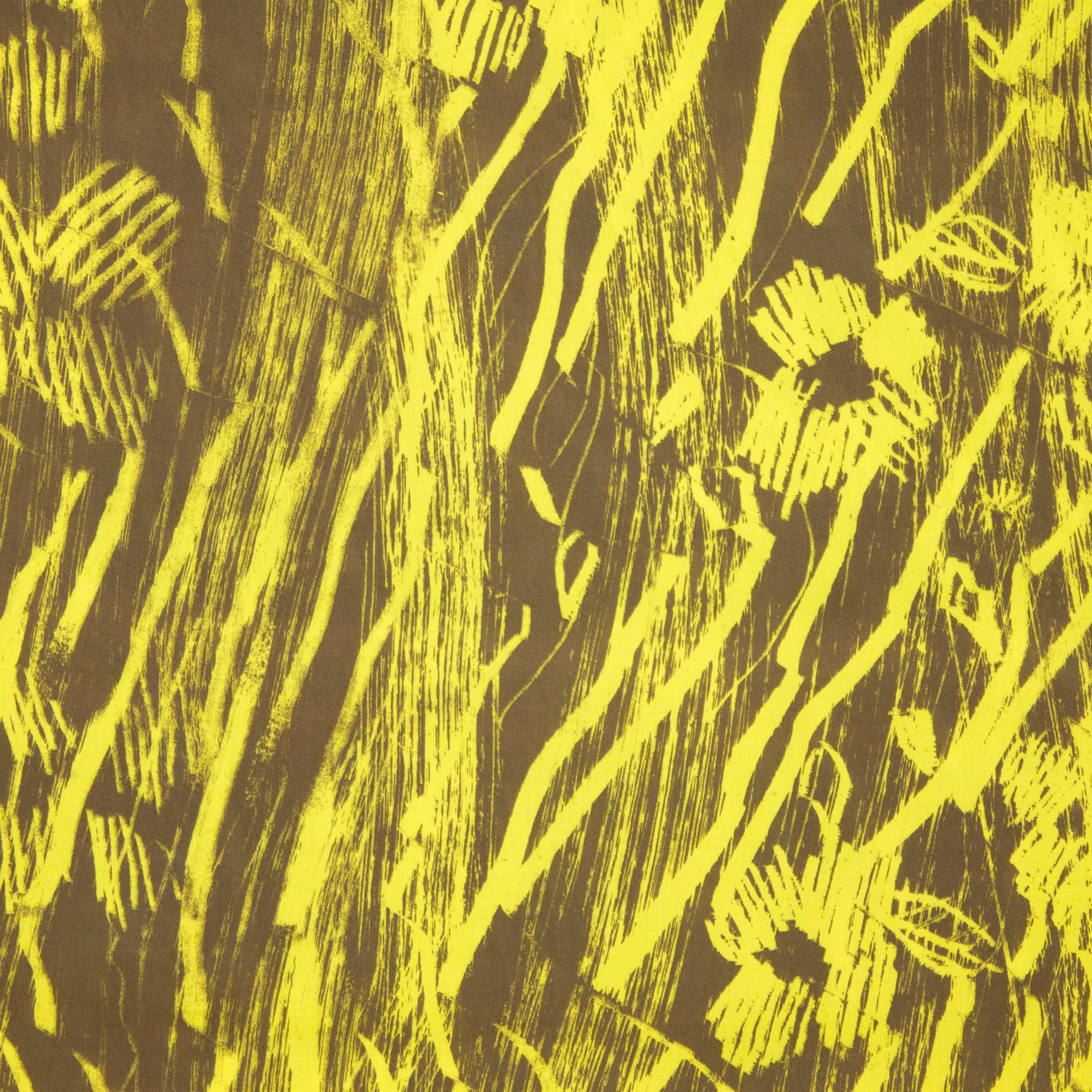 Kaki viscose met neon groene print