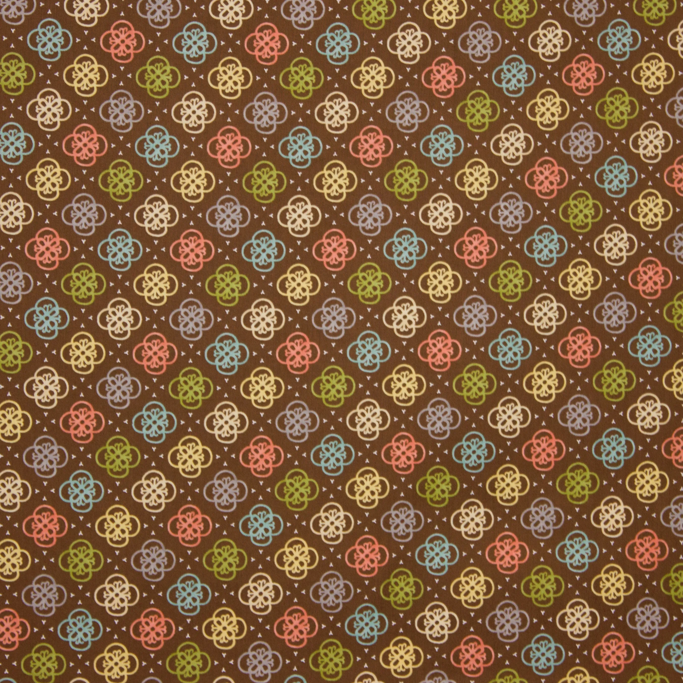 Bruine katoen met multicolor motief