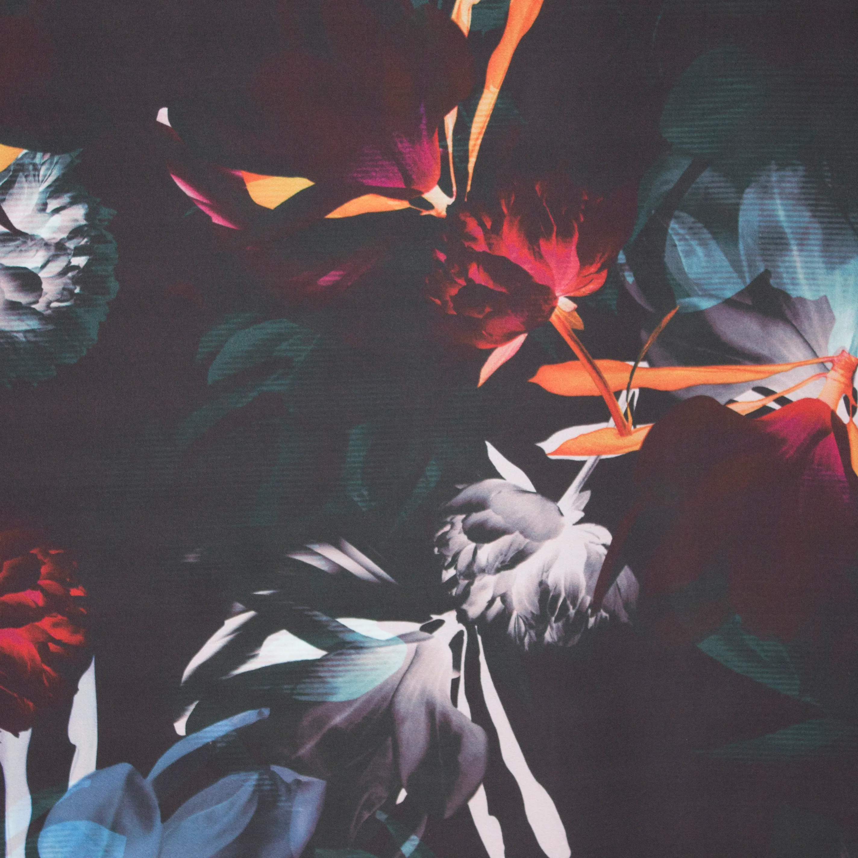 Zwarte polyester met grote bloemen - John Kaldor