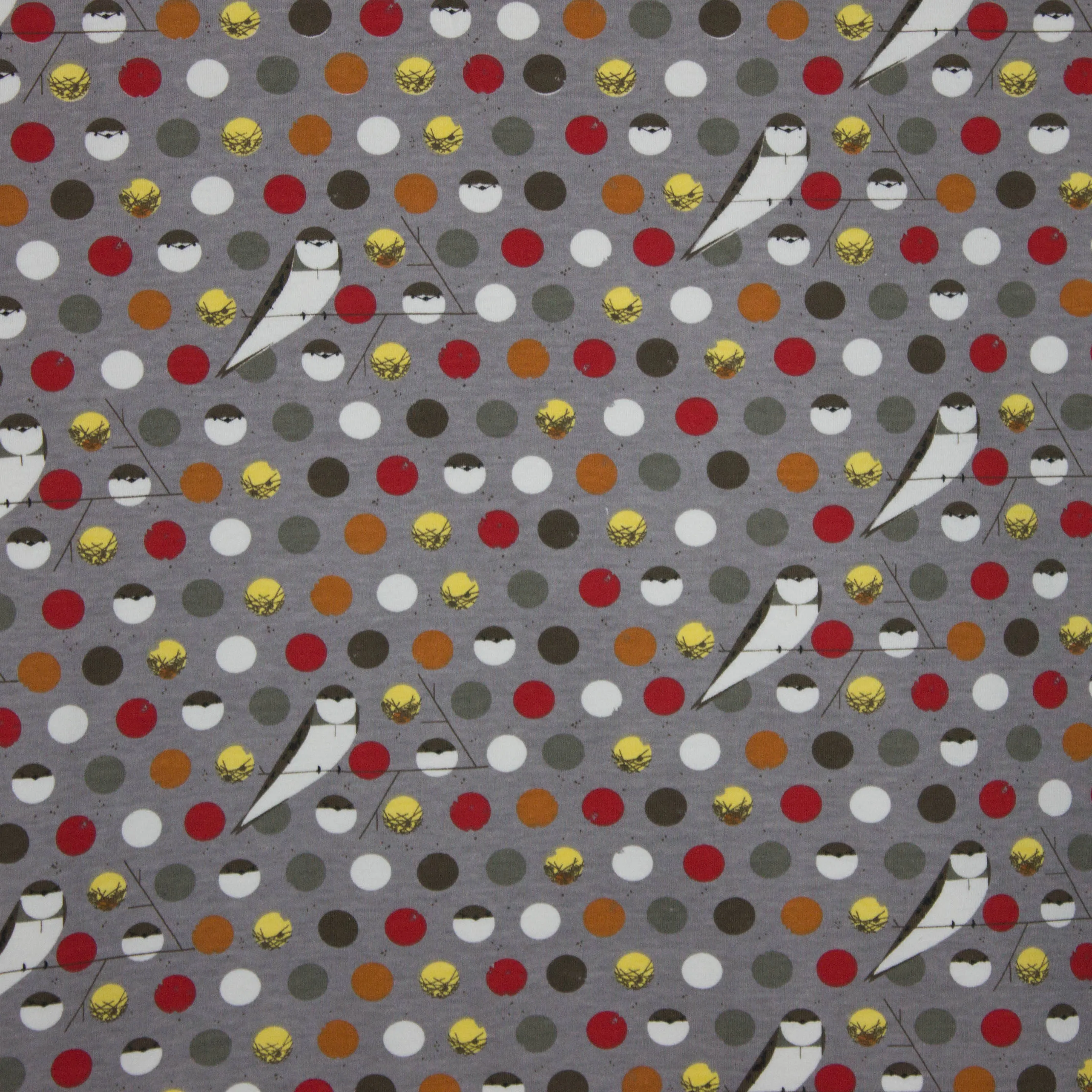 Grijze organische katoenen tricot met zwaluwen - Birch fabrics