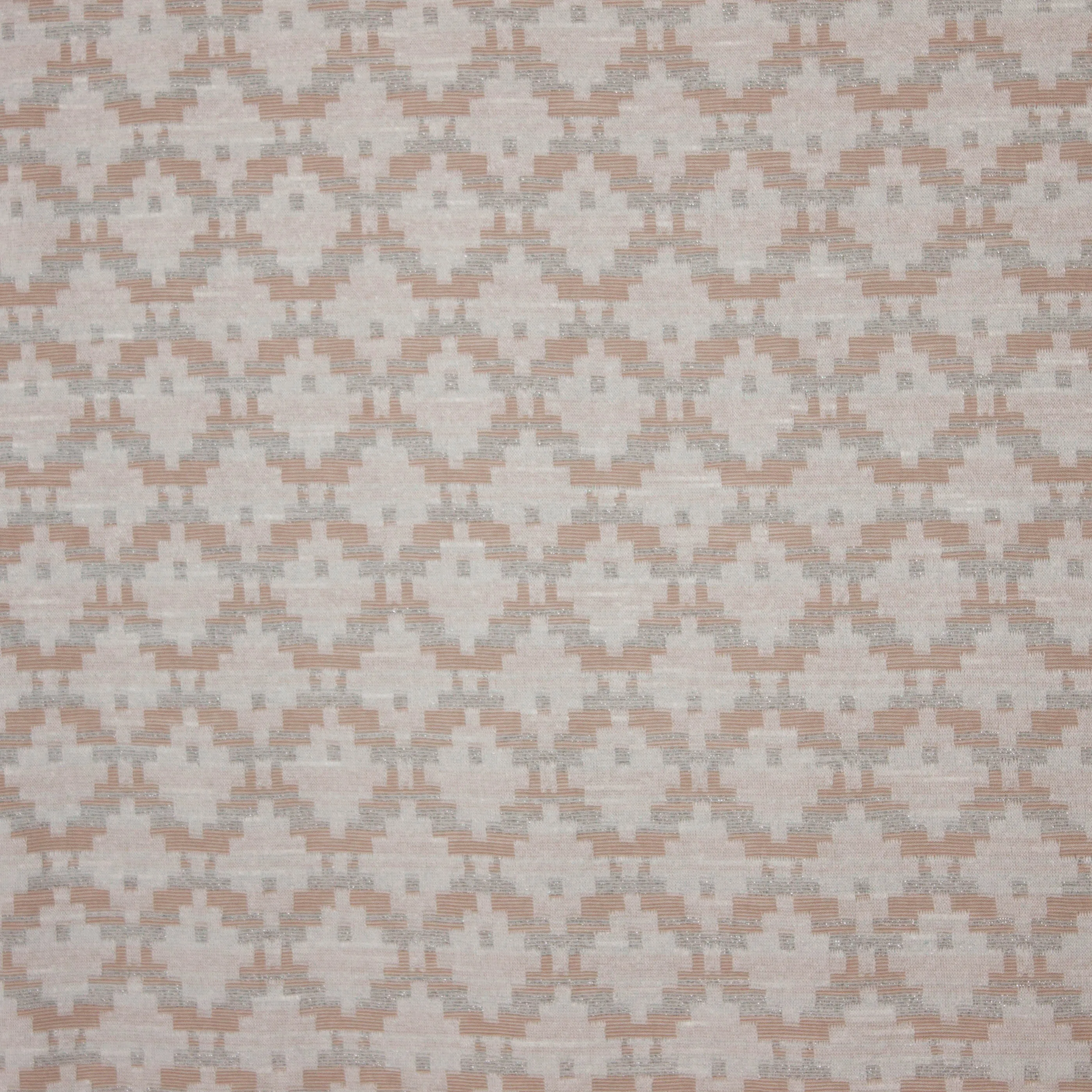 Fijn breitje met geometrische motief in wit, lichtroze en zilveren glitter
