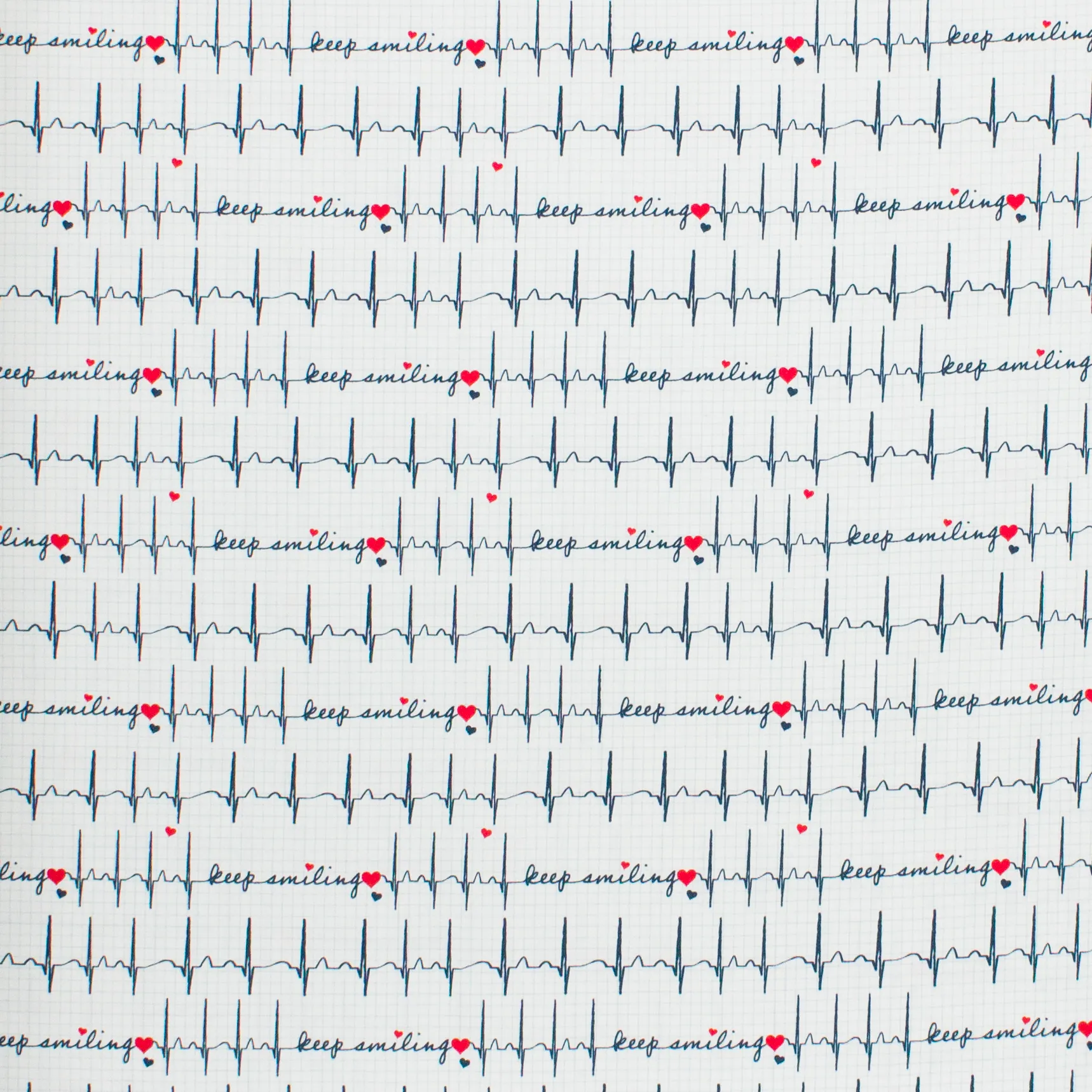 Witte geruite katoen tricot met tekst met ECG motief