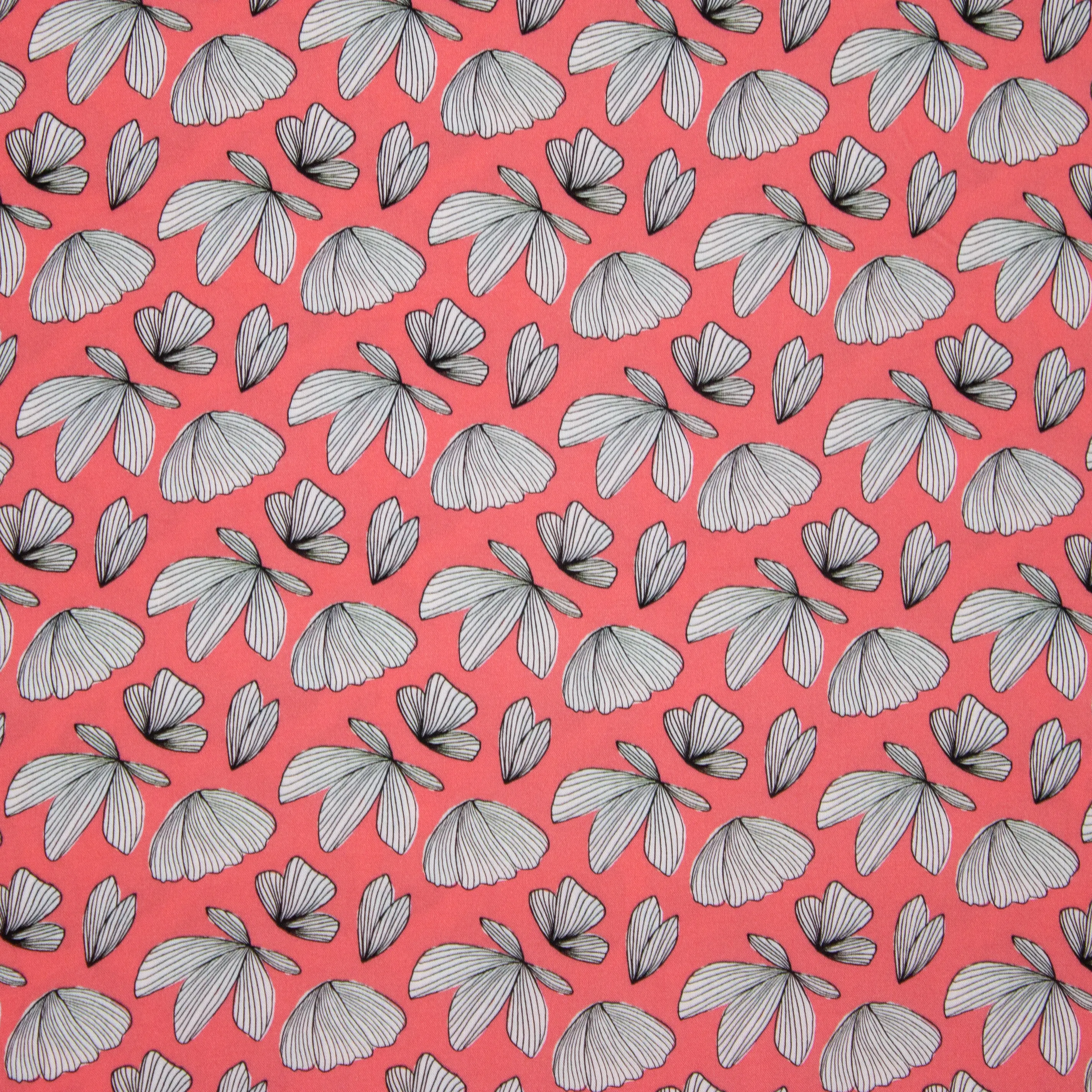 Roze viscose met blaadjes patroon