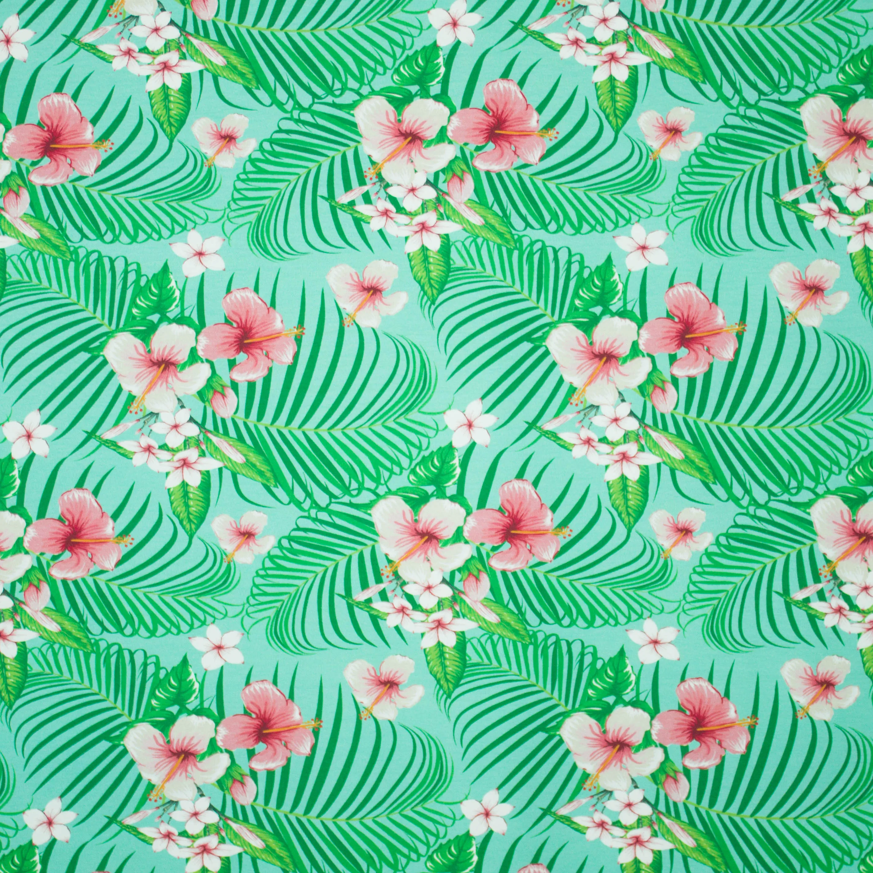 Munt tricot met bloemen en bladeren - Megan Blue Fabrics
