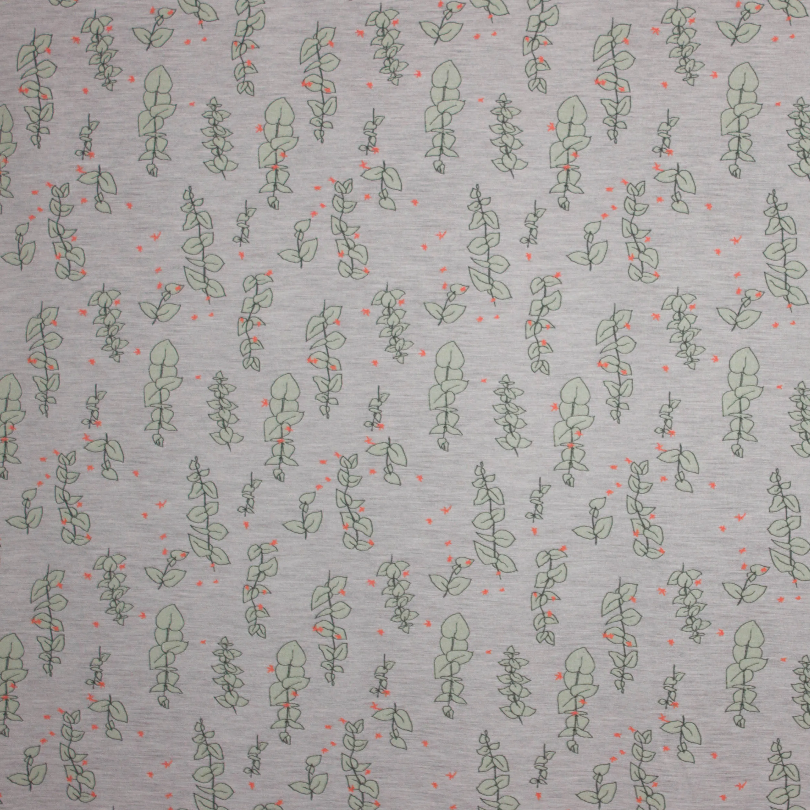 Grijs gemêleerde modal tricot met eucalyptus blaadjes - Lillestoff