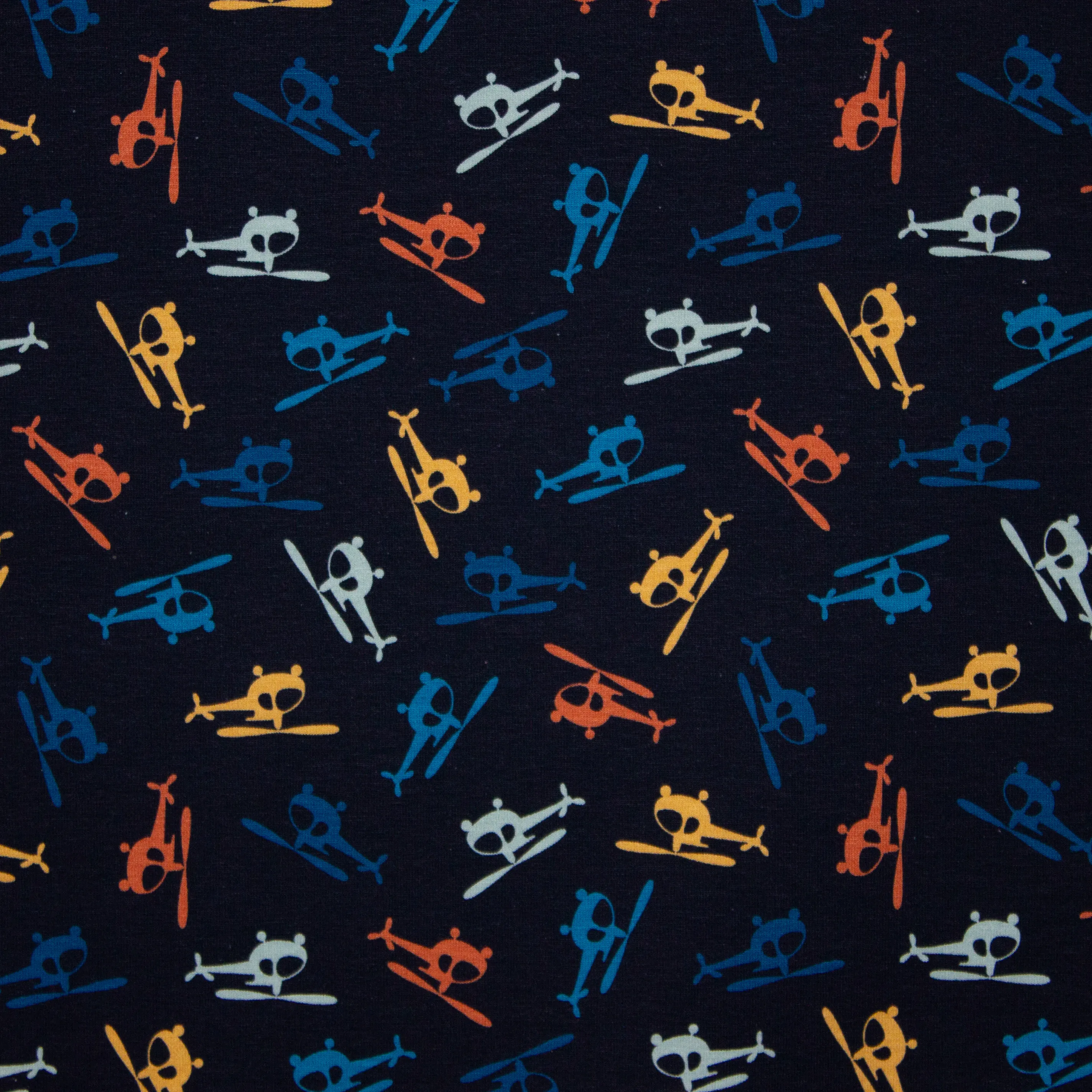 Blauwe katoentricot met helicopters
