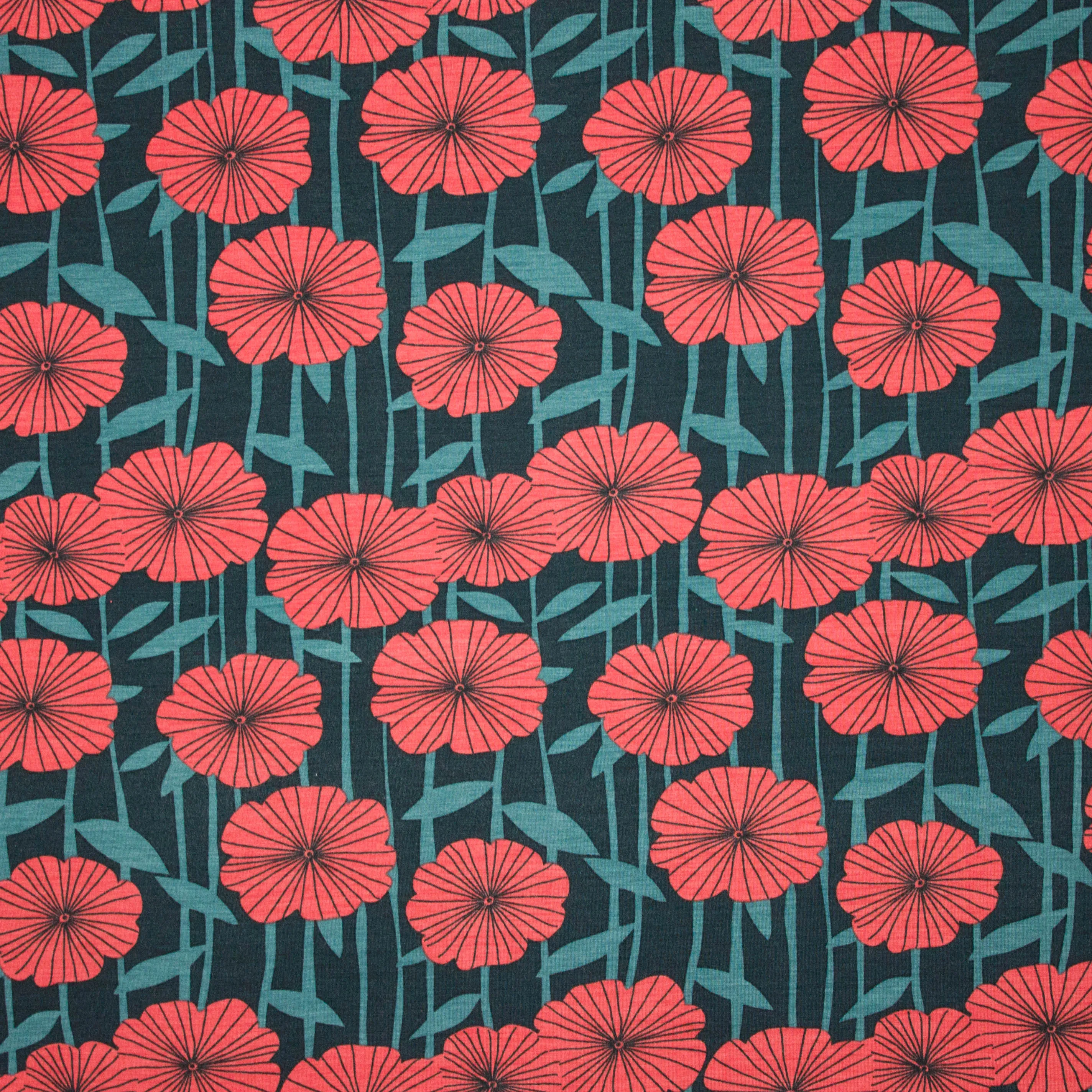 Modaltricot met rode bloemen - Lillestoff
