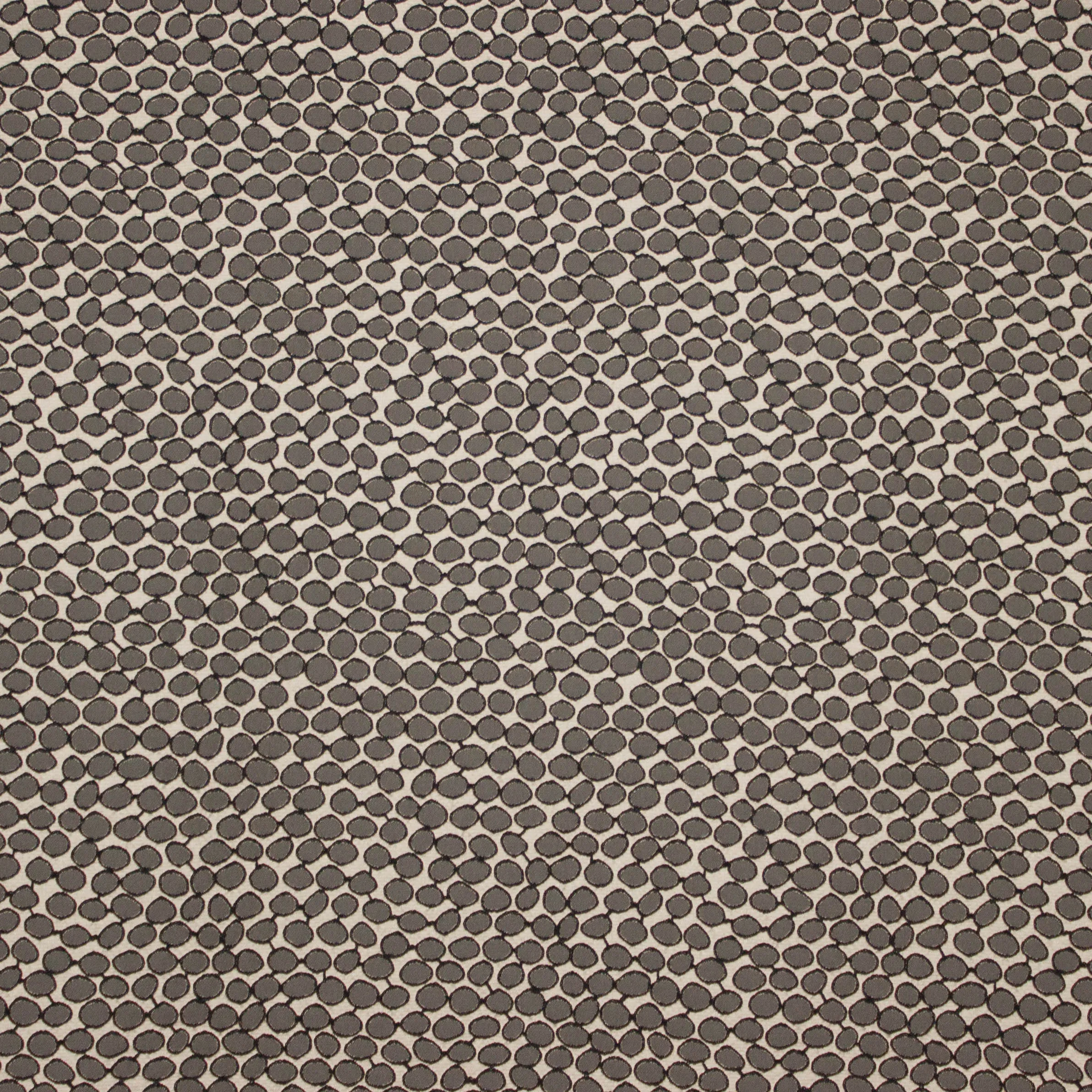 Beige rekbare polyester jacquard met grijze bollen