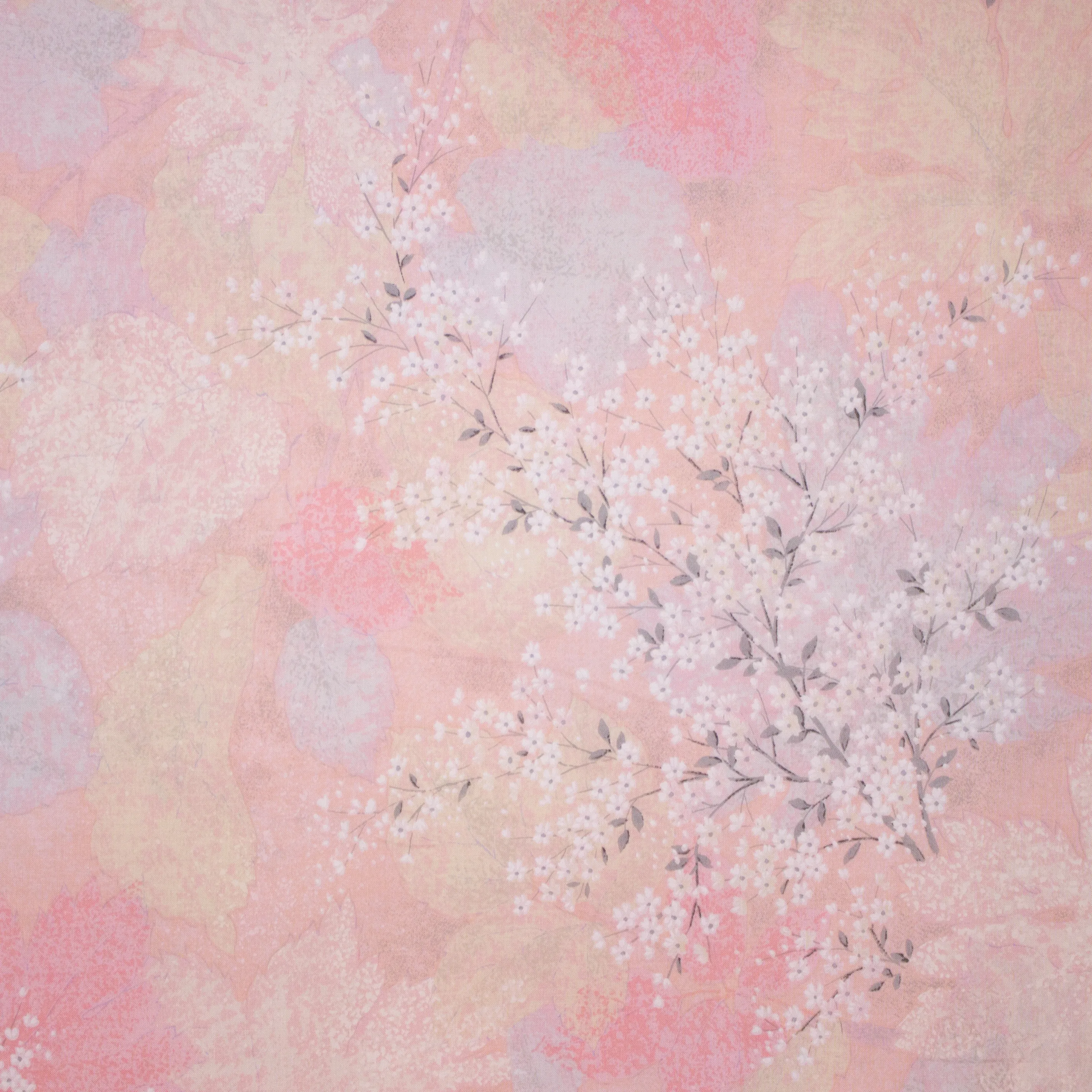 Roze Poplin Katoen met Bloemen en Bladeren