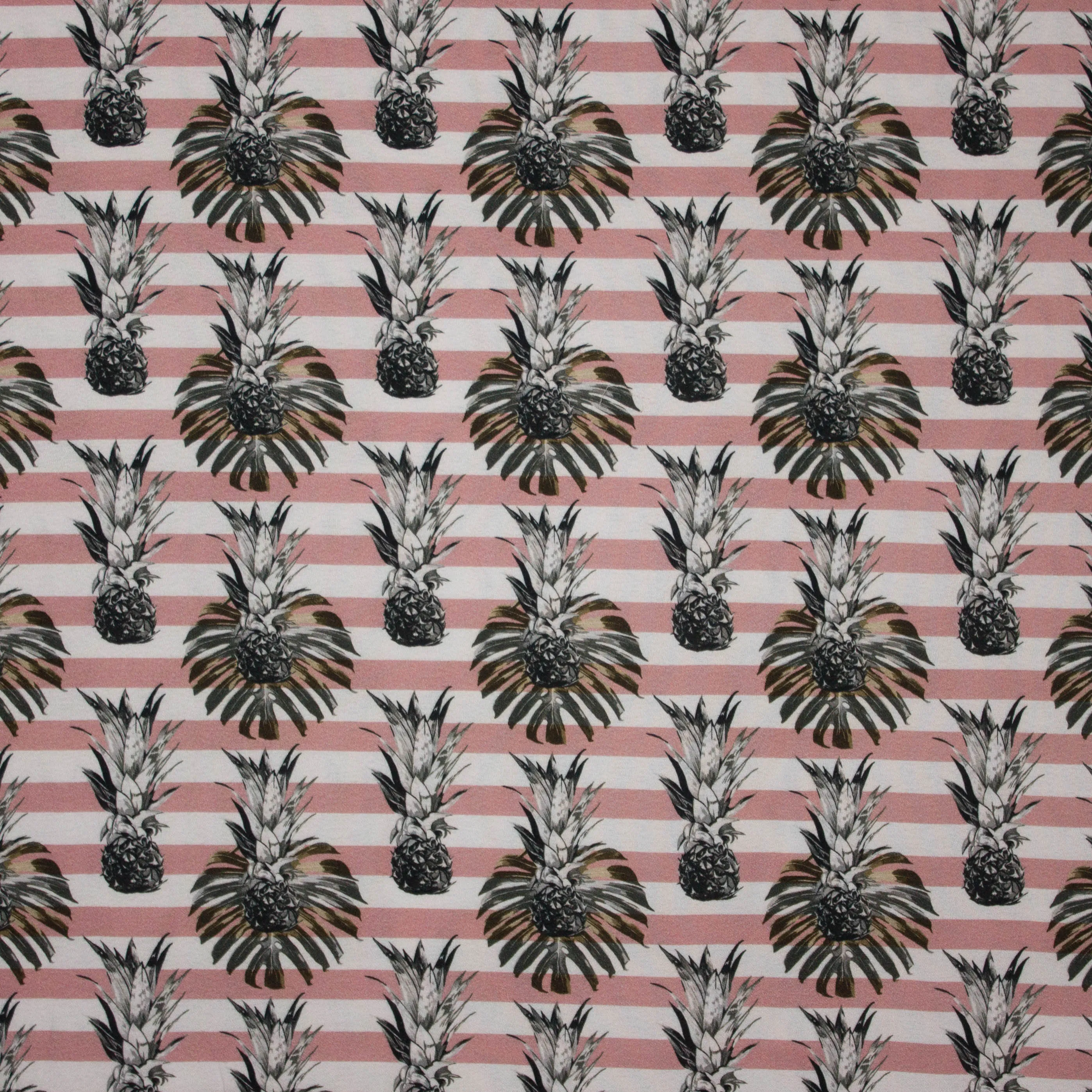 Wit / roze gestreepte viscose met ananassen