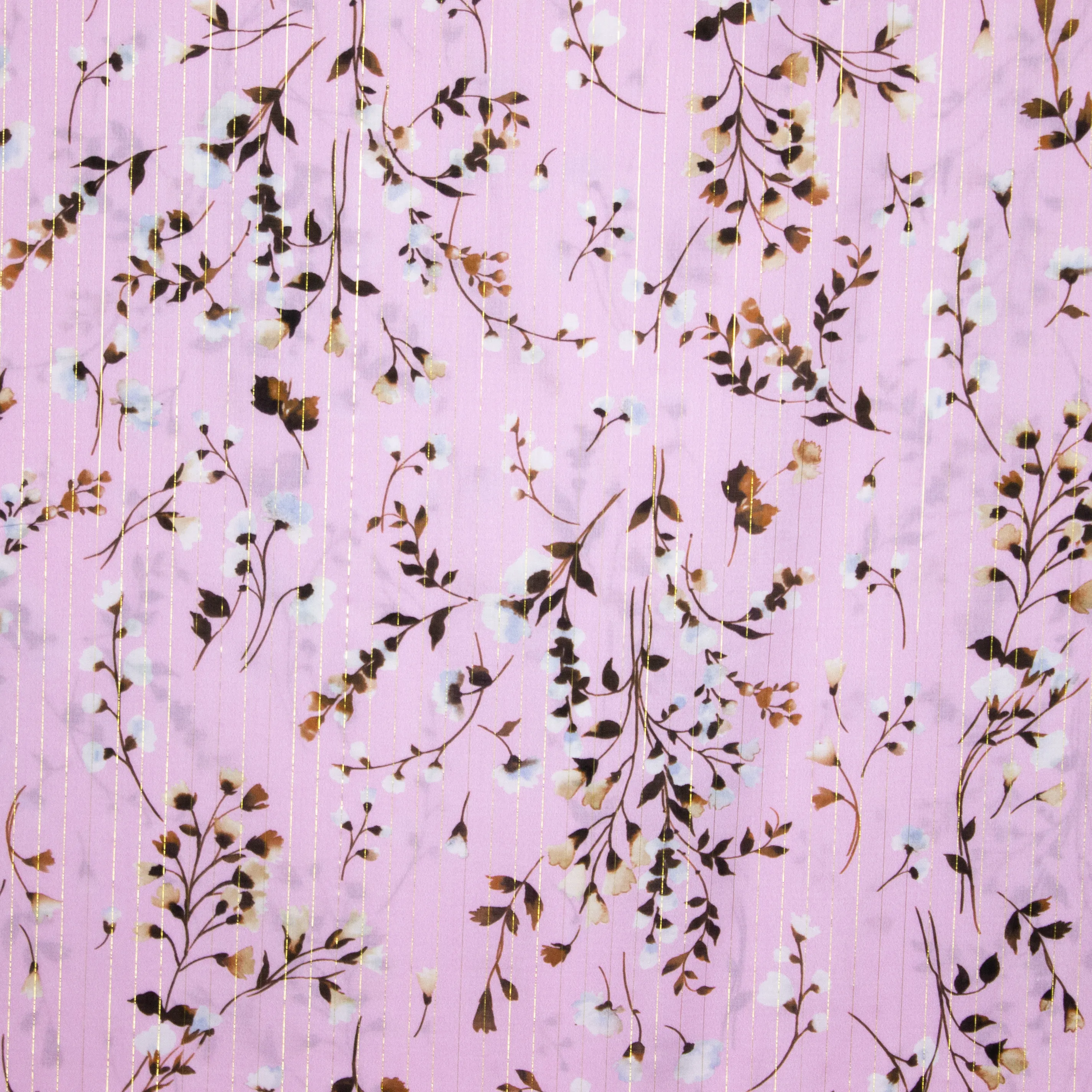 Roze viscose met bloemen en gouden strepen