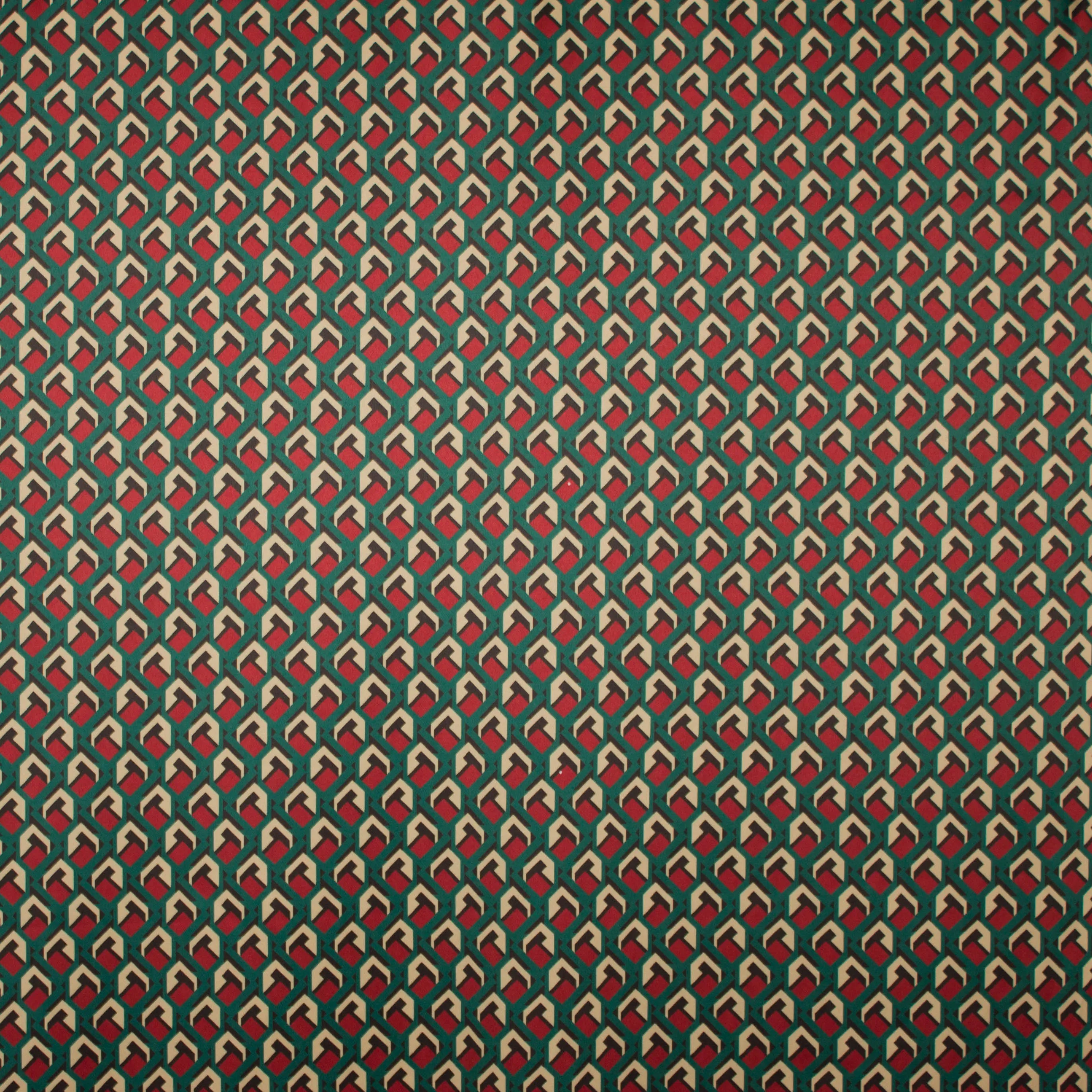 Gesatineerde stretch polyester met geometrisch motief