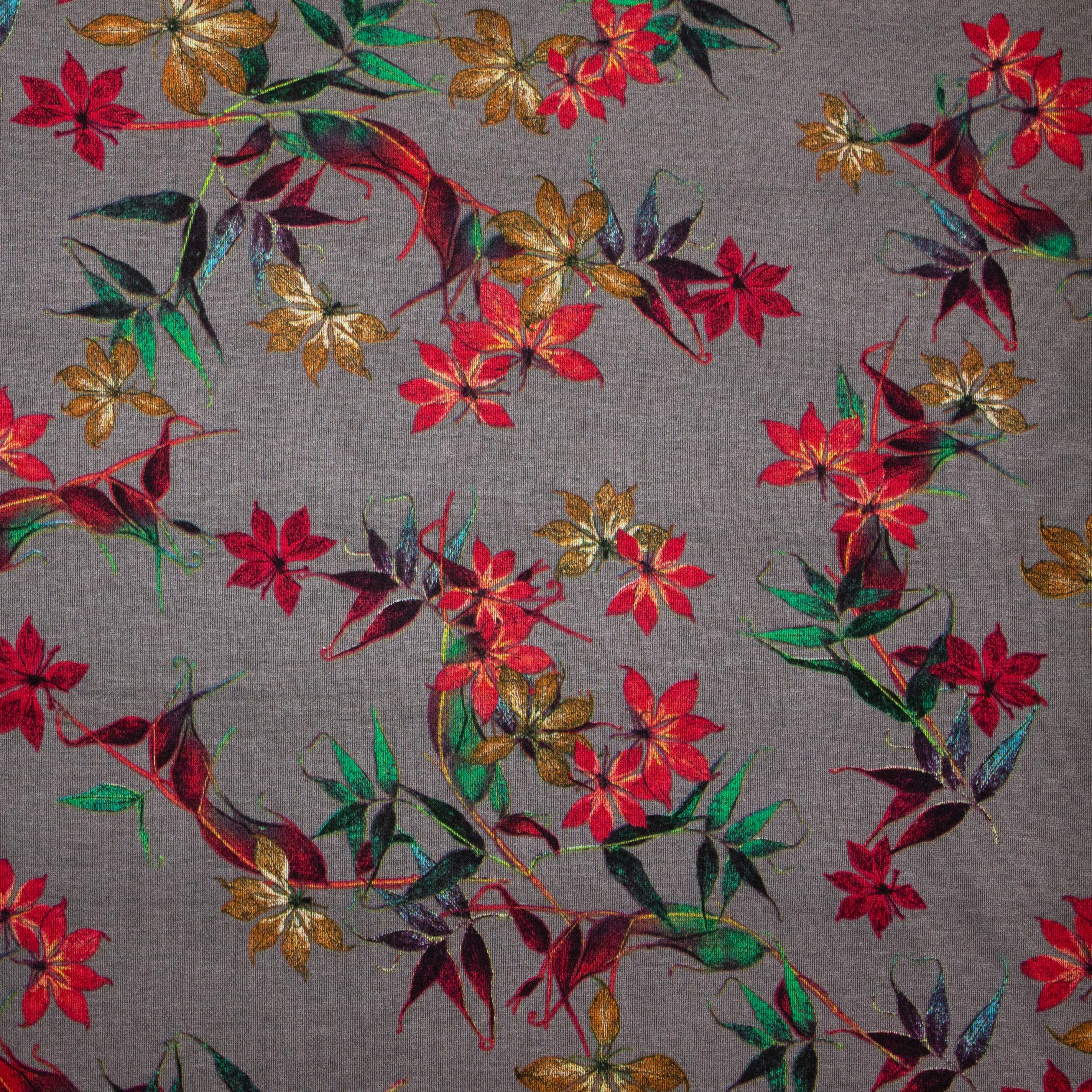 Grijze viscose mengeling met bloemen