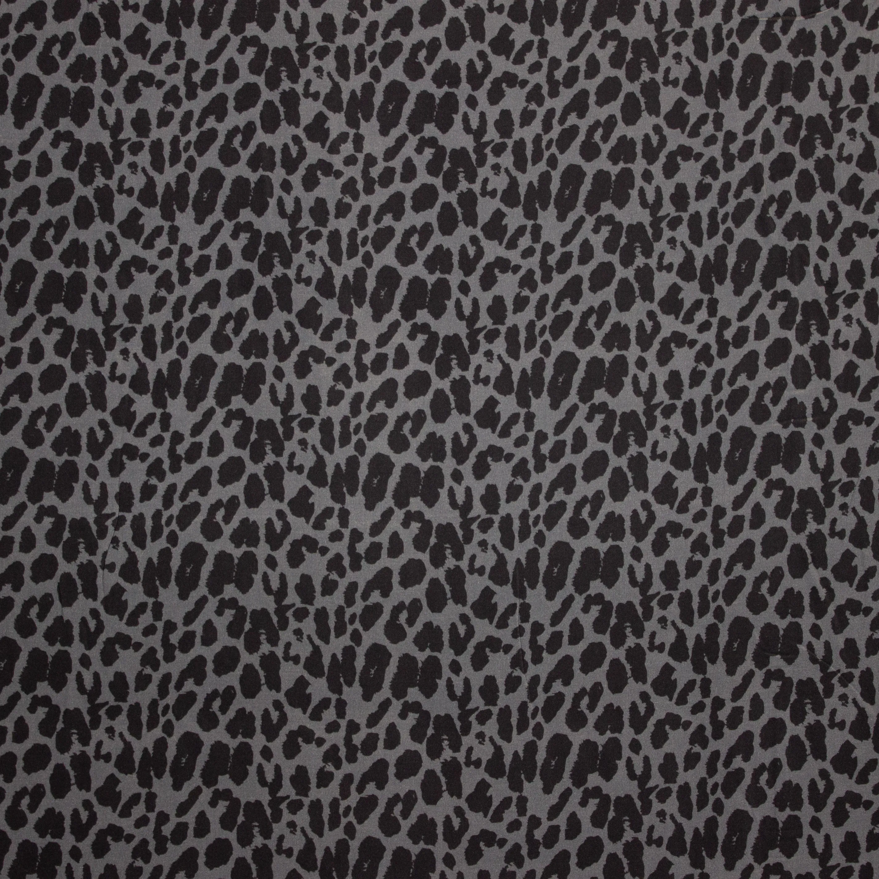 Grijze viscose met zwarte luipaardprint