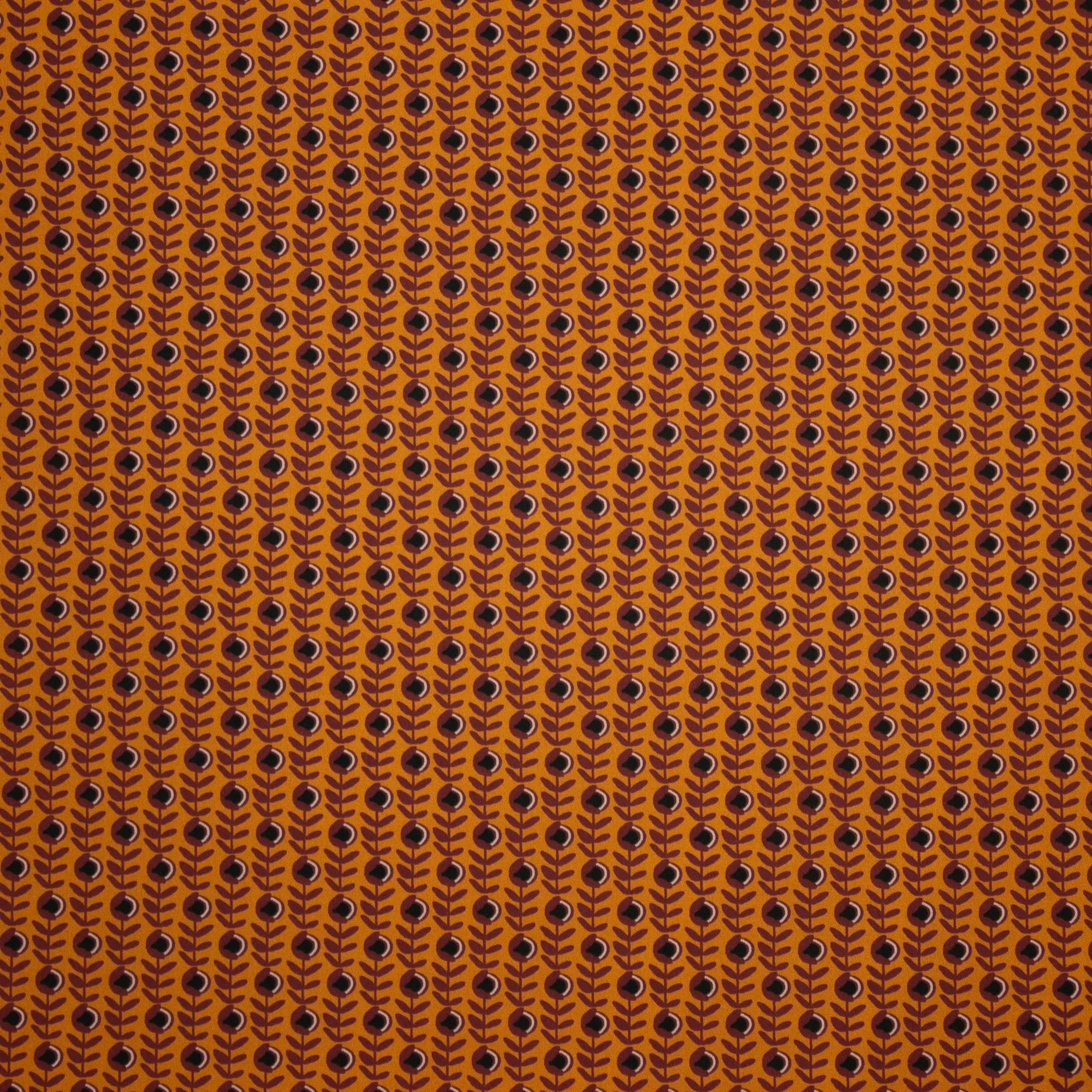 Oranje Polyester Stretch met Bloemen