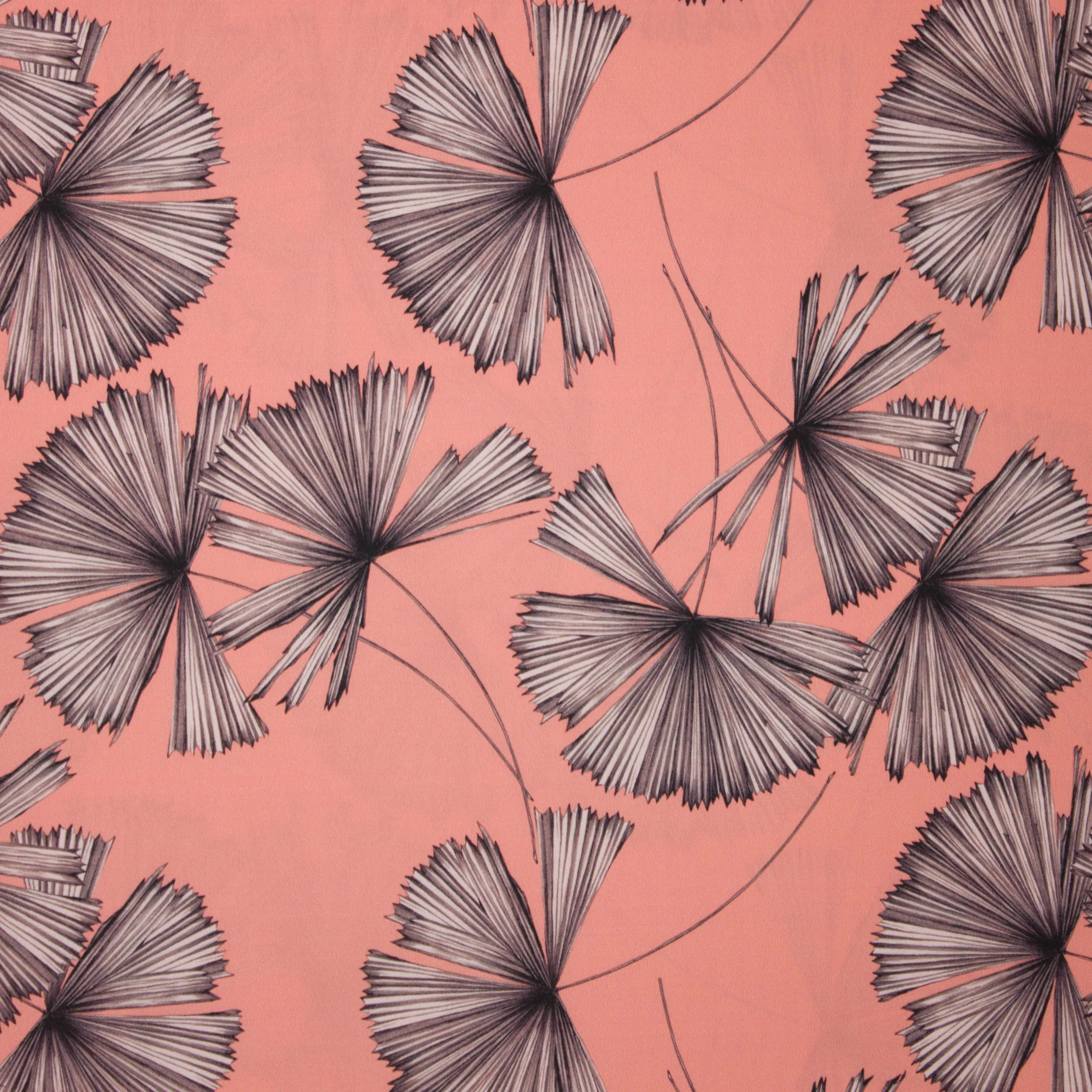 Polyester zalmroze met plantmotief - John Kaldor