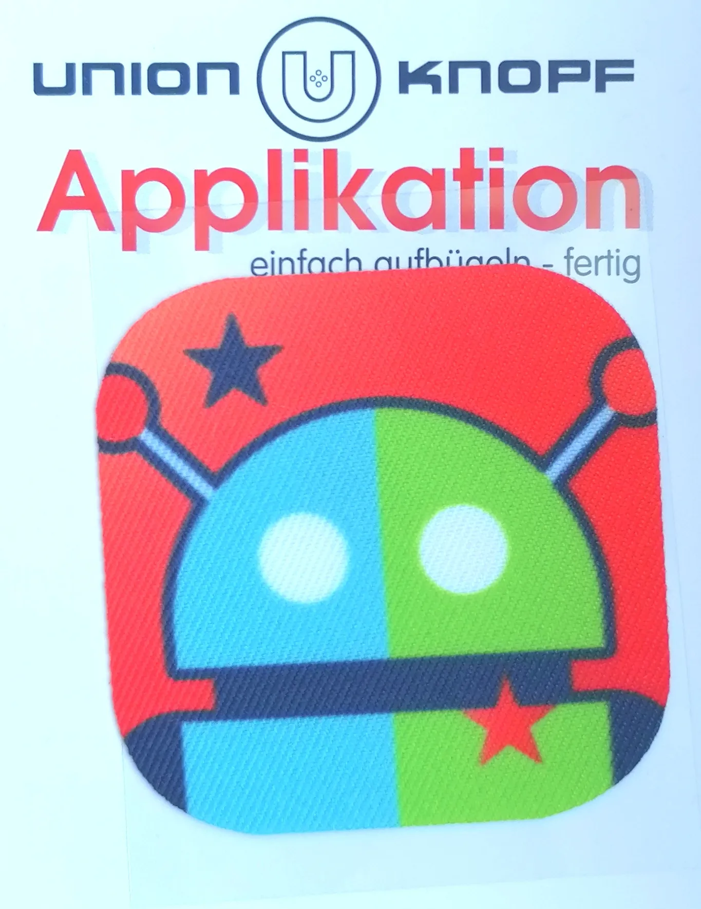 Opstrijkbare applicatie - robot groen / blauw / rood - 6 x 6 cm
