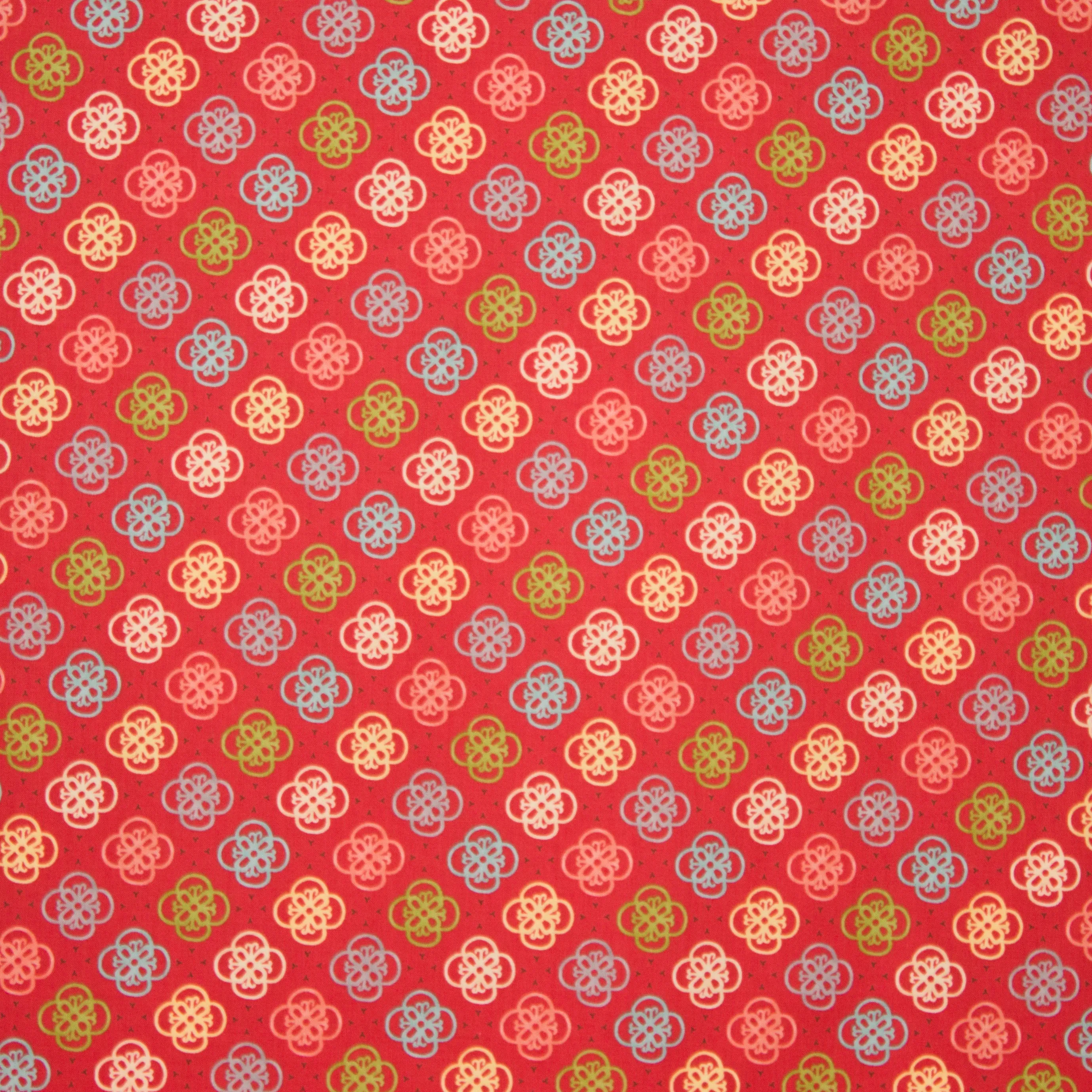 Rode katoen met multicolor motief