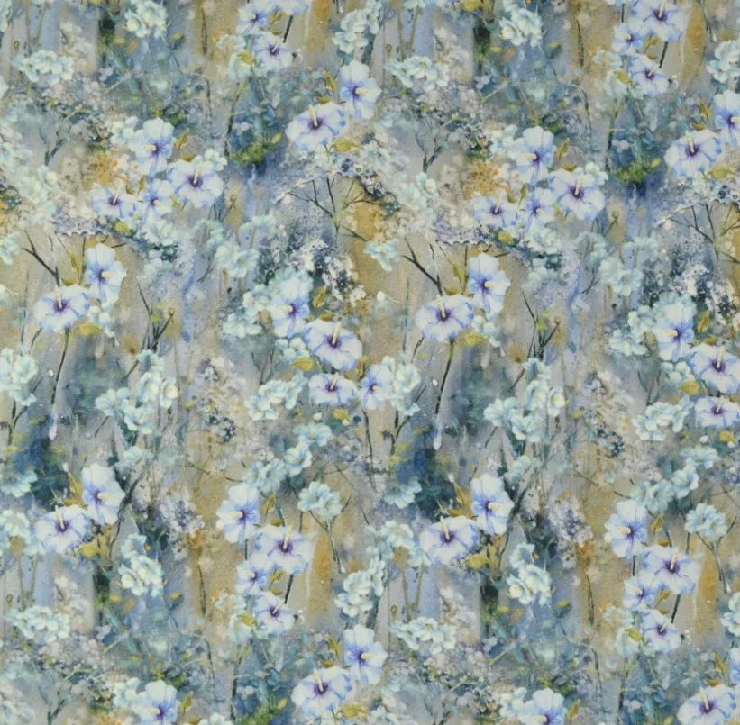 Viscose met bloemenprint in blauwe en groene tinten