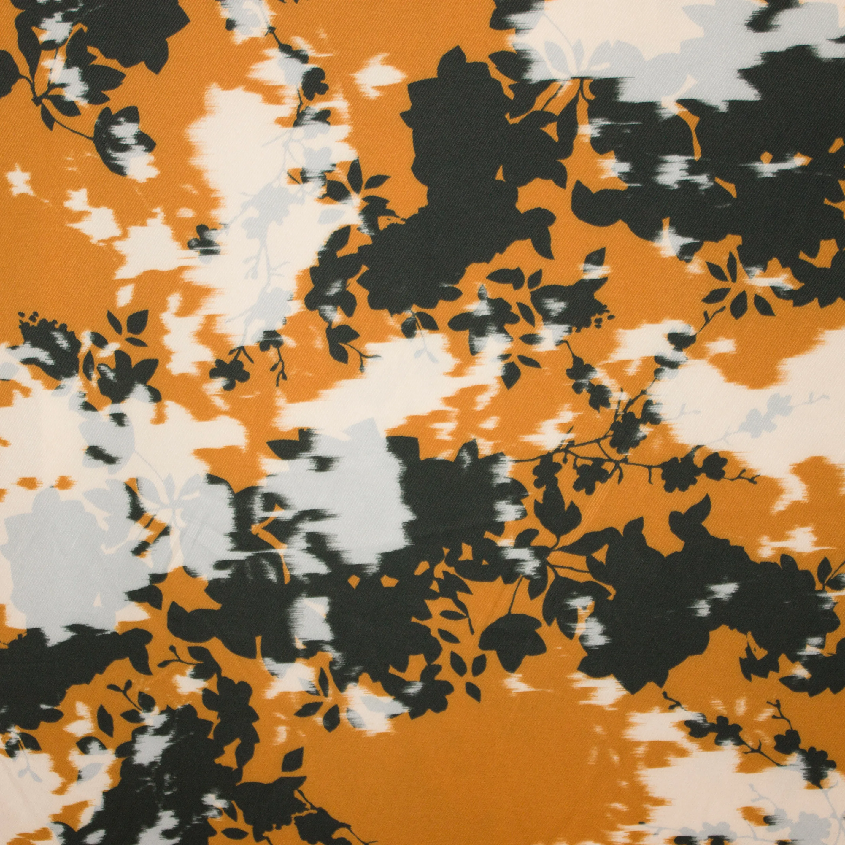 Bruine rekbare polyester met abstract bloemenmotief - La Maison Victor
