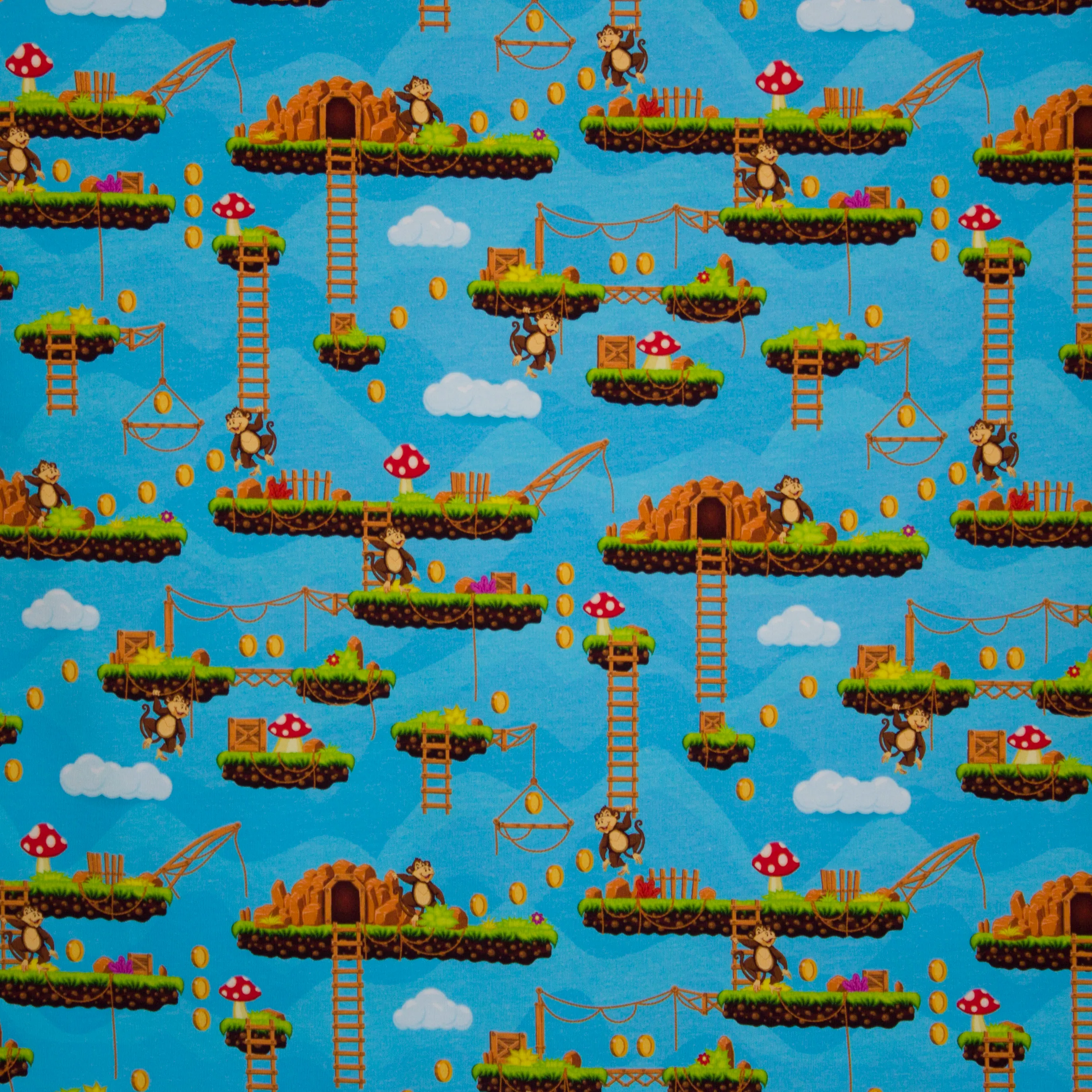 Turquoise french terry 'Donkey Kong' met gebrushte achterkant