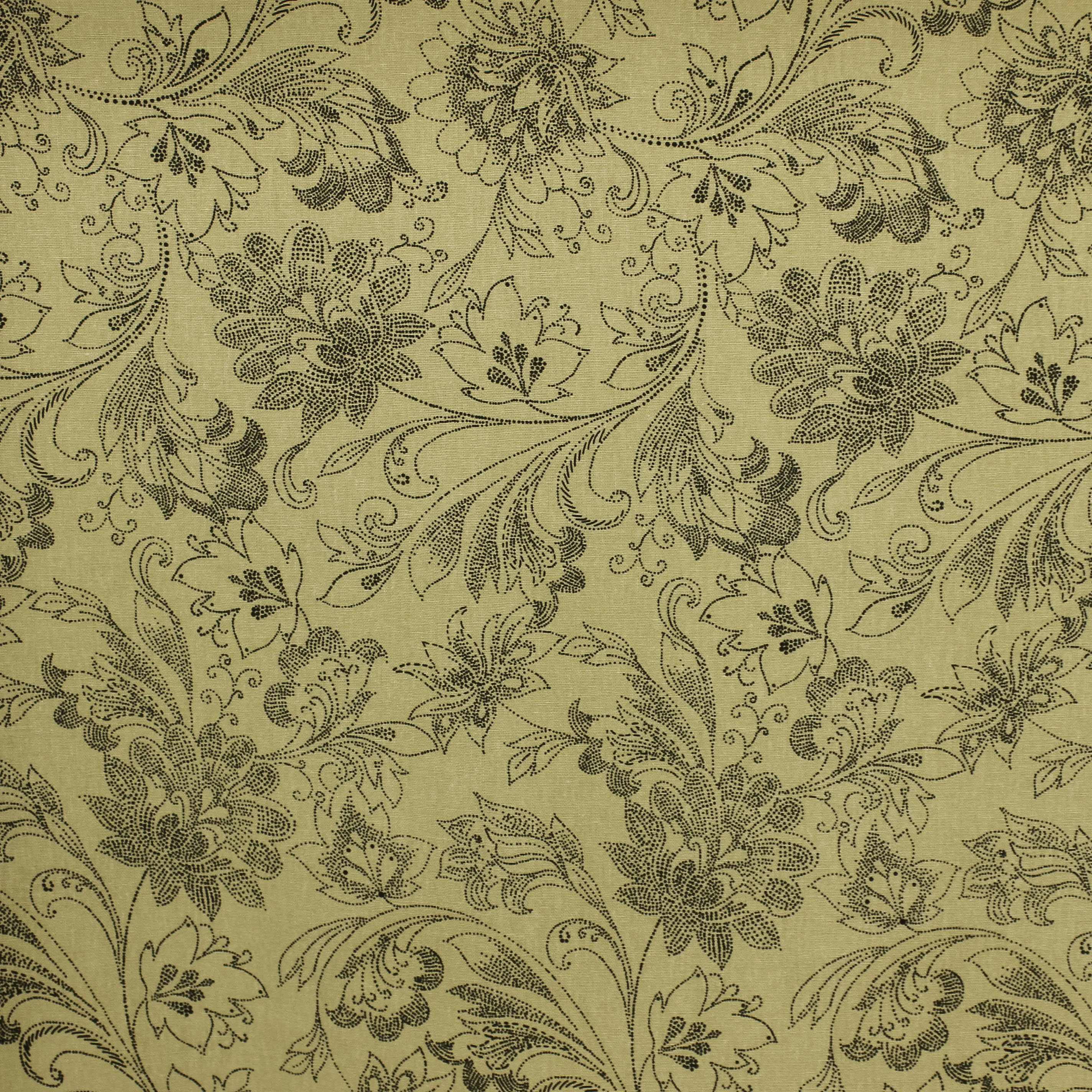 Groene linnen viscose met sierlijke gestipte bloemen