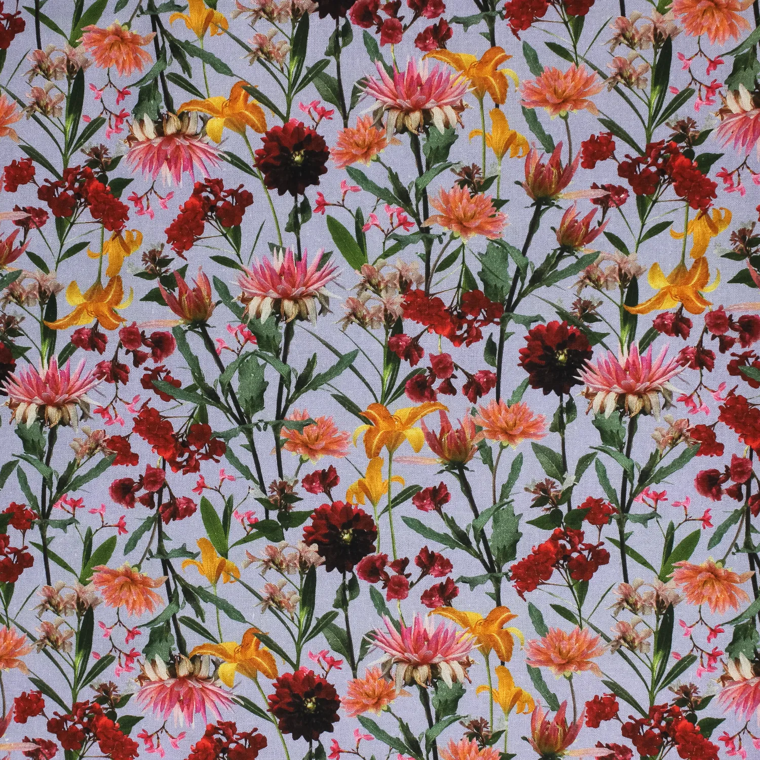 Linnen viscose blauw met bloemen
