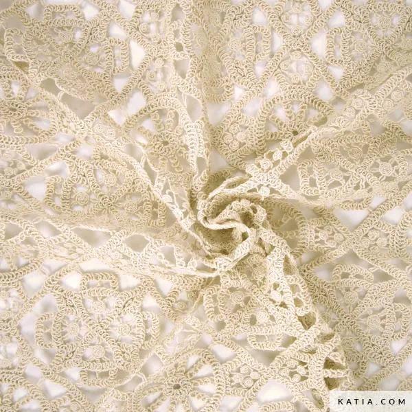 Gehaakte stof beige met cirkelpatroon - Katia Fabrics