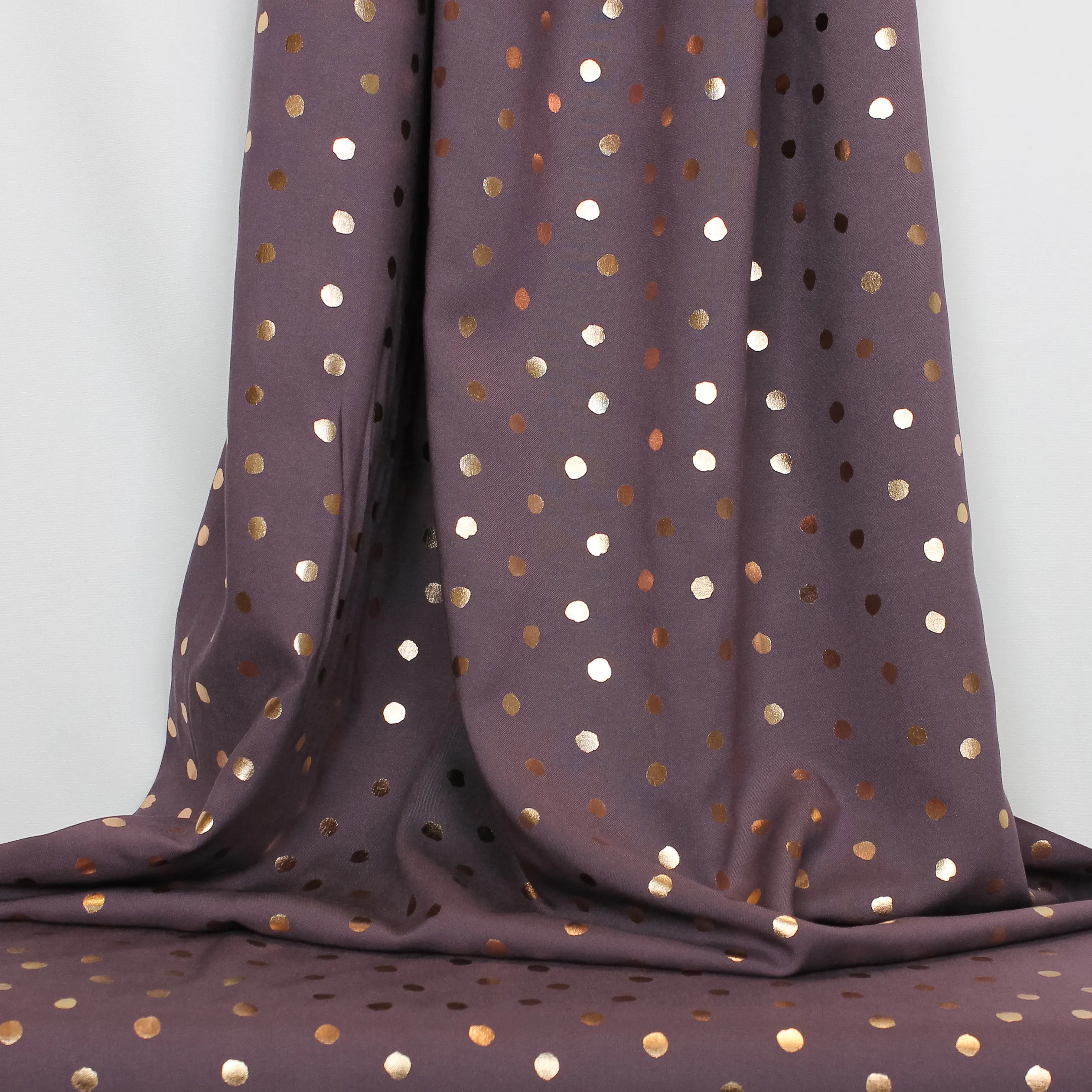 Mauve viscose chally met goud foil stippen