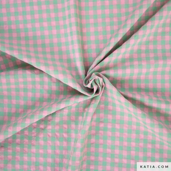 Ruitjesstof groen en roze - Katia Fabrics